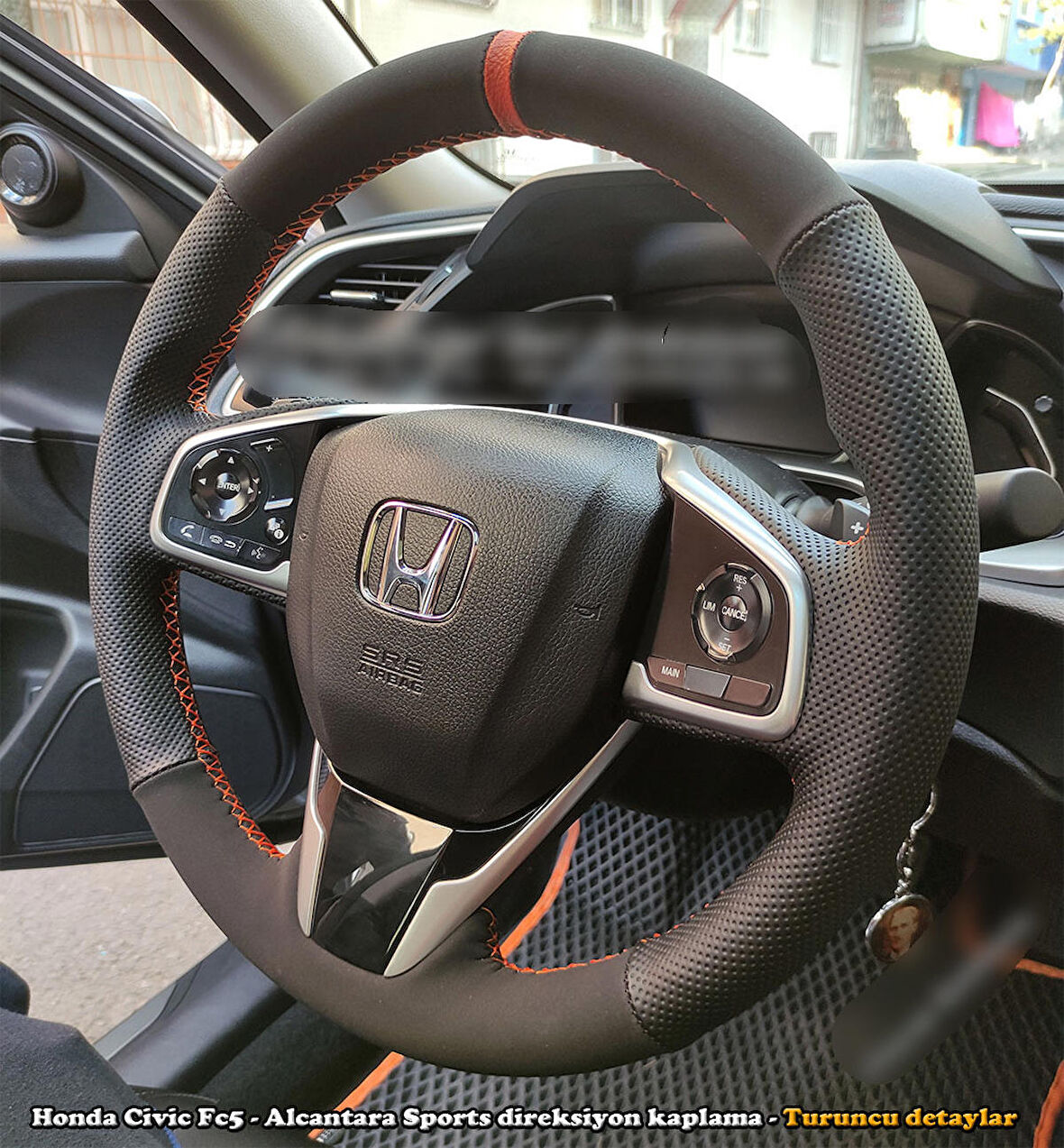 Honda Civic Fc5 Araca Özel Direksiyon Kılıfı (Nokta Alcantra Turuncu Yüzük)