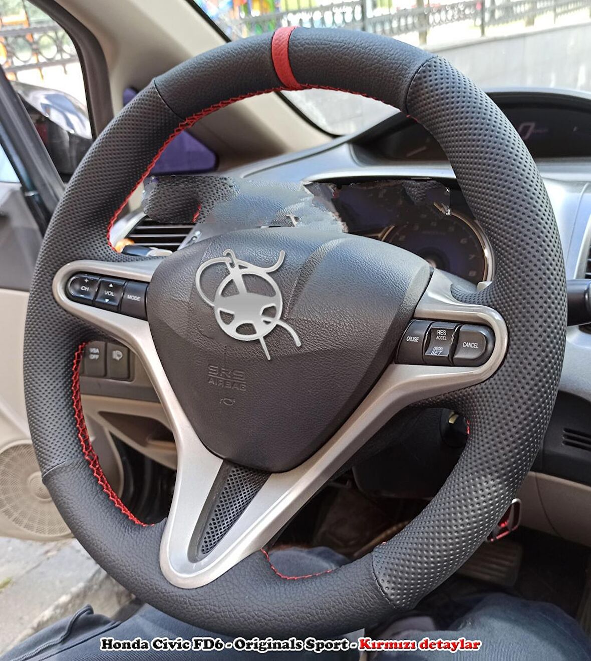 Honda Civic FD6 Araca Özel Direksiyon Kılıfı (Noktalı Düz Yüzüklü)