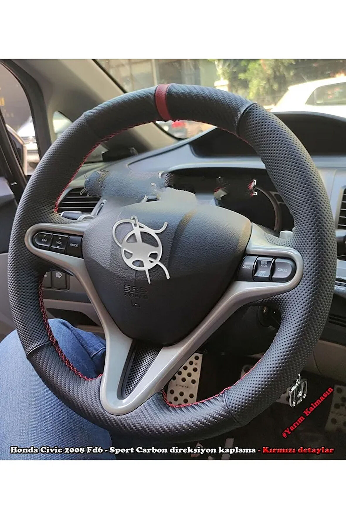 Honda Civic Fd6 Araca Özel Direksiyon Kılıfı (noktalı Karbon Yüzüklü)