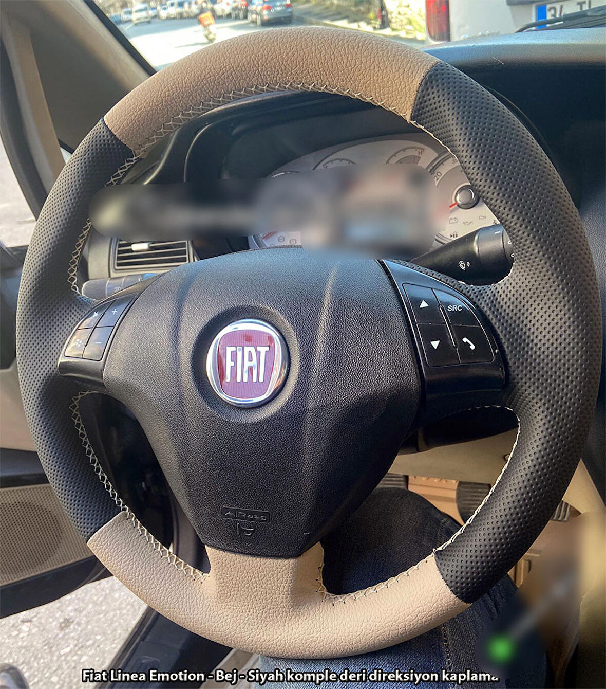 Fiat Linea Punto Araca Özel Direksiyon Kılıfı (Krem Nokta)