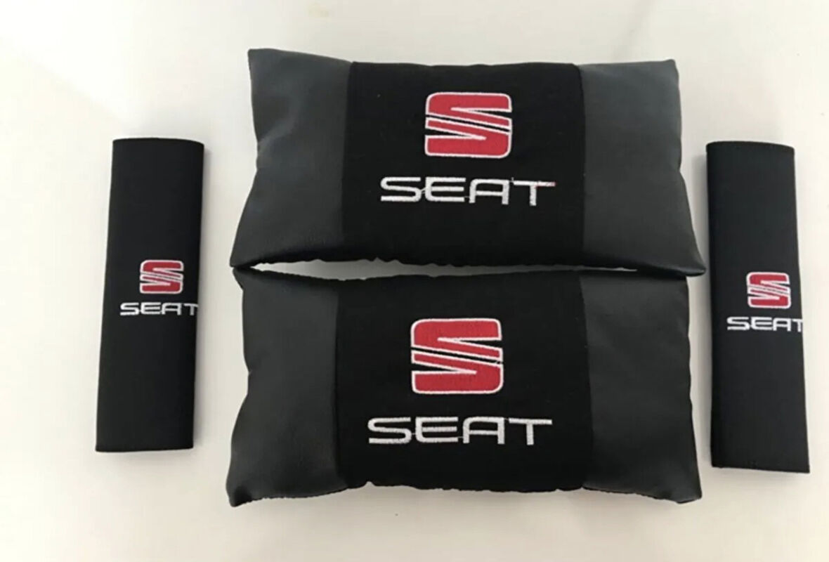 Seat Nakışlı Deri 1 Çift Boyun Yastık Ve 1 Çift Kemer Pedi