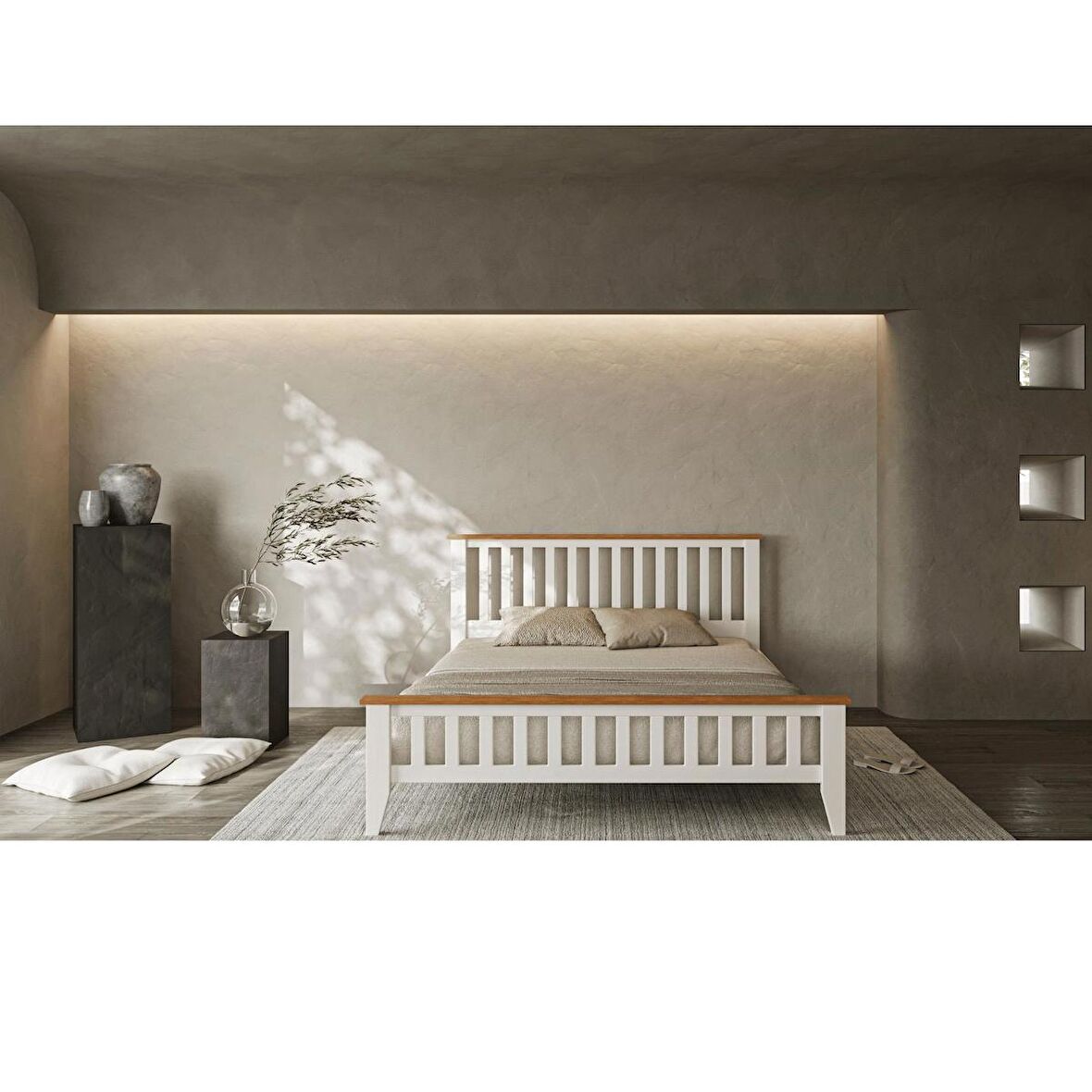 Perla Modern İnci Beyaz Çift Kişilik Karyola 160x200