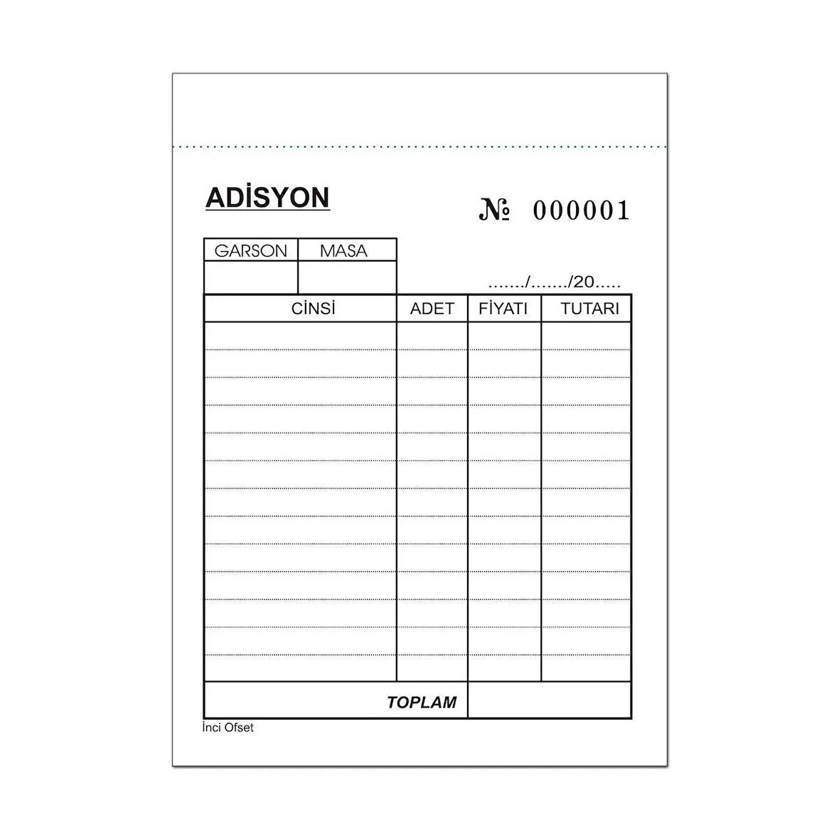 Adisyon Sipariş Fişi A6 Otokopili 2 Nüsha 10 Cilt