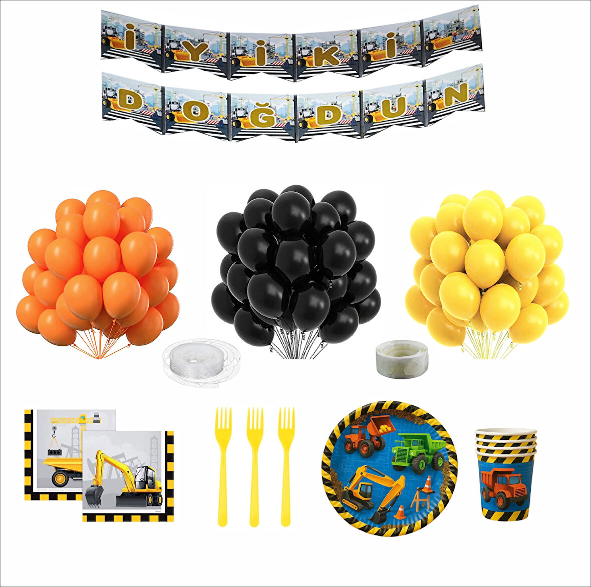 İnşaat Temalı 8 Kişilik Doğum Günü Seti