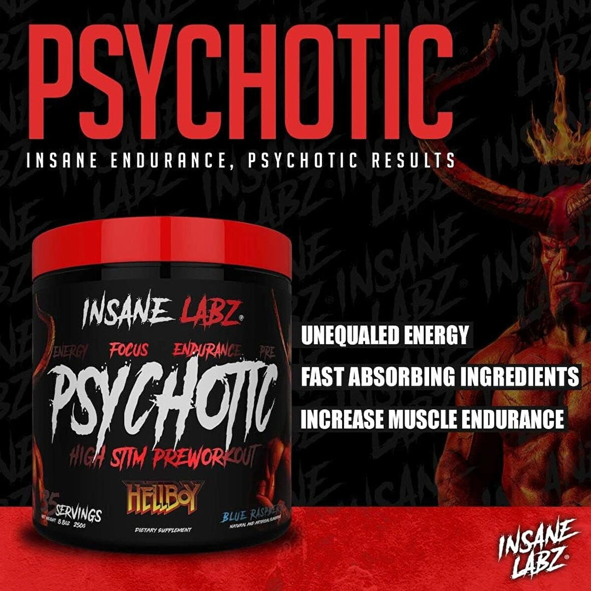 Insane Labz Hellboy Psychotic PreWorkout Nitric Oxide Boosts Focus Energy 35 Servis
