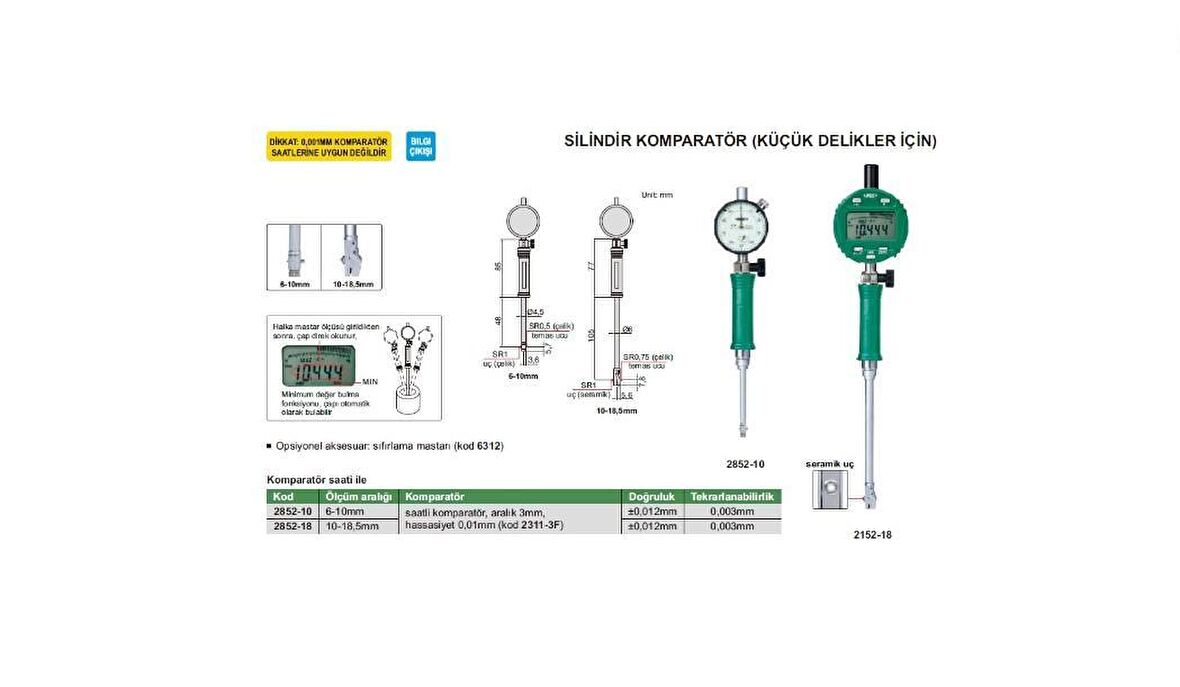 2852-10 Insize Silindir Komparatörü 6-10 mm