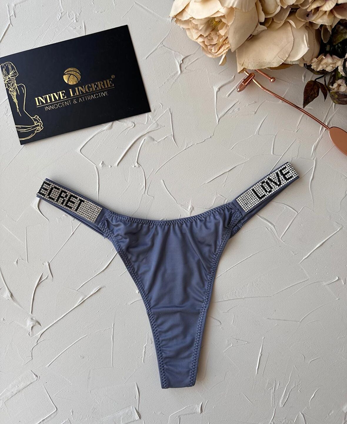 Doja Yoğun Taşlı Love Secret Yazılı Ağı Pamuklu İthal Saten Tanga