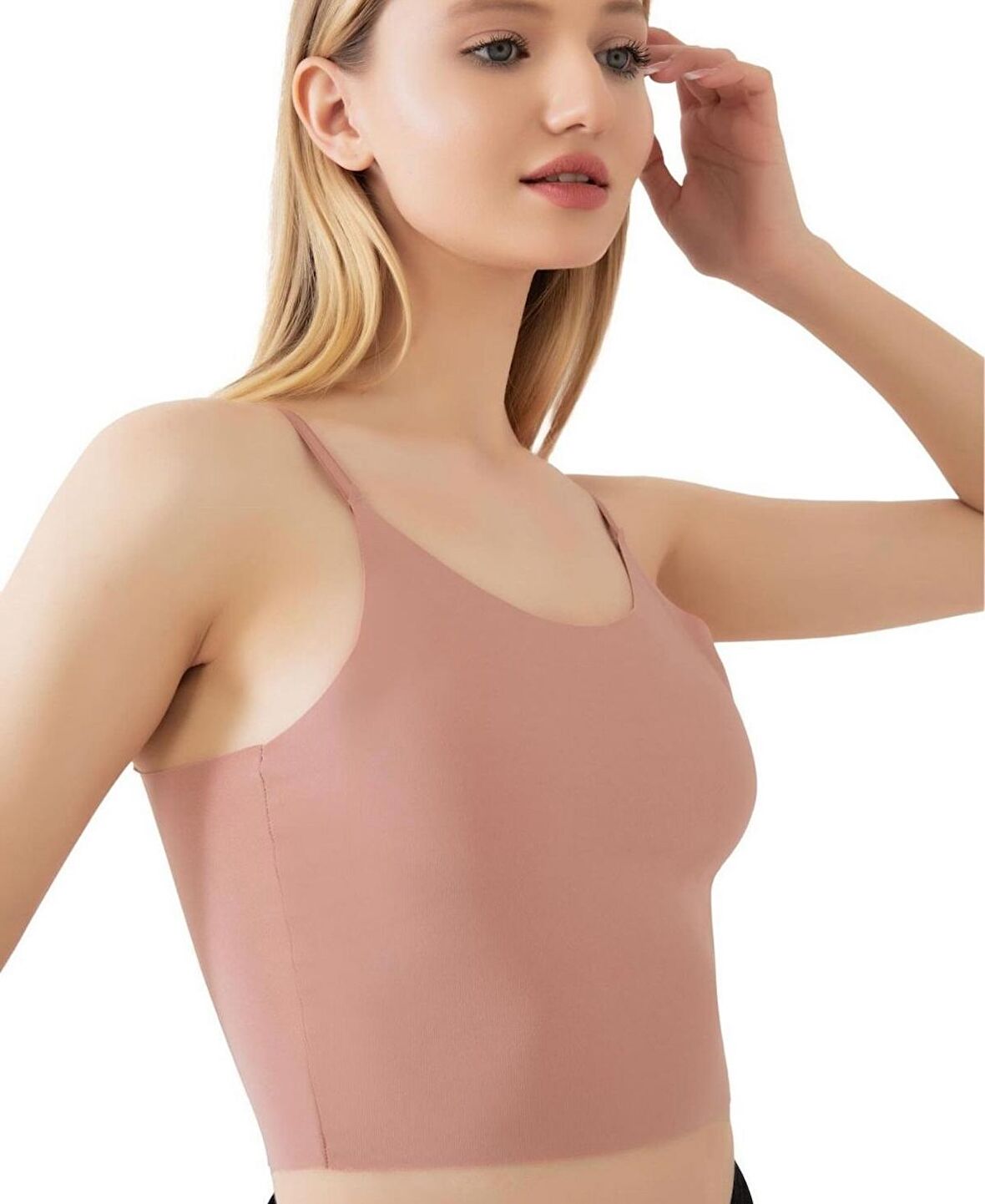 İnce Askılı Dikişsiz V Yaka İz Yapmaz Büstiyer/Croptop