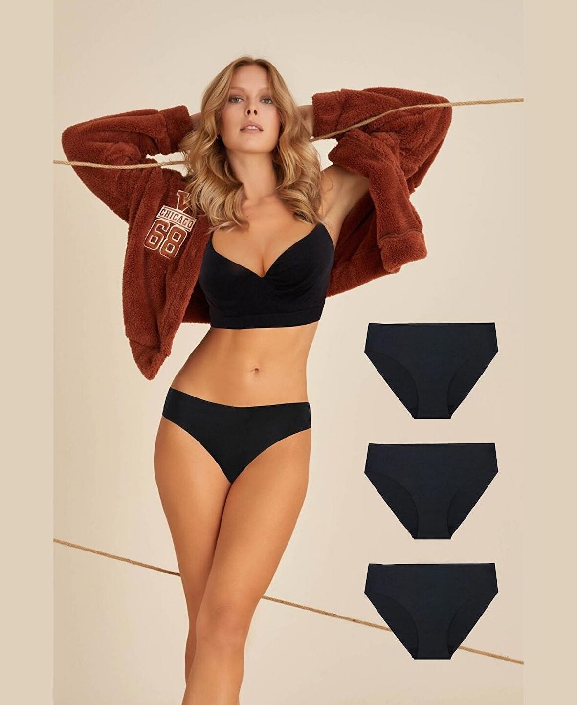 NBB Lazer Kesim Normal Bel 3'lü Paket Külot (Bordo, Ten, Siyah, Pudra)