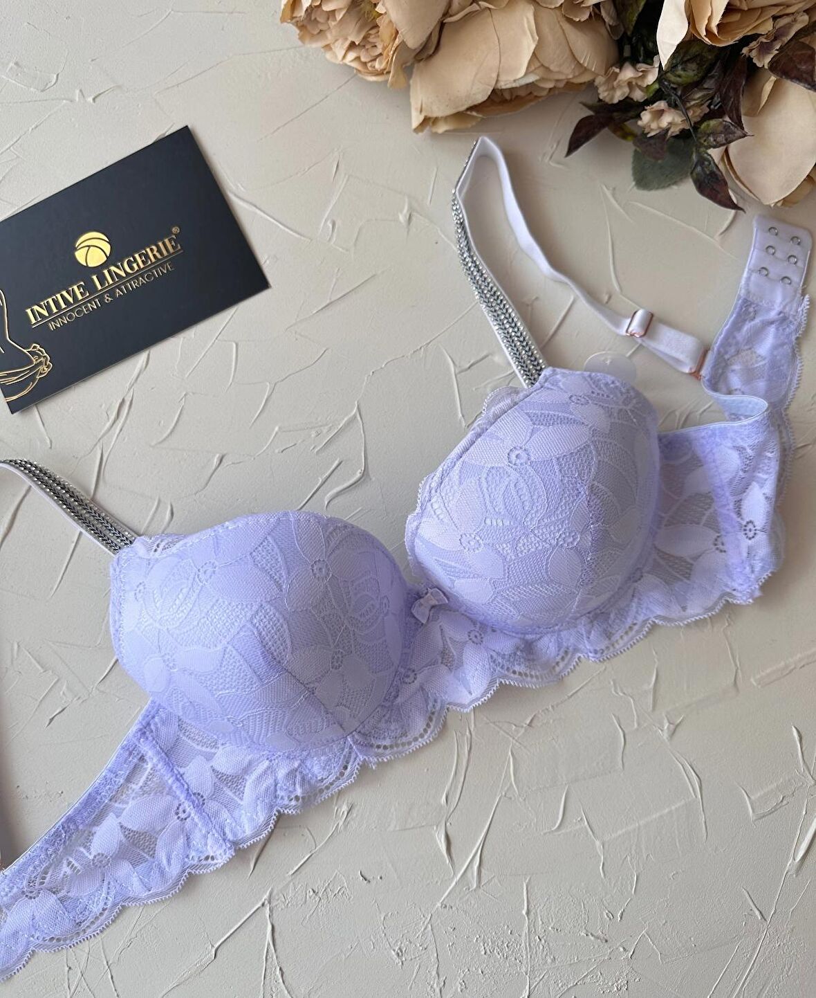 Jasmine Askıları Parlak Taşlı Hafif Destekli Dantelli Soft Cup İthal Sütyen (B-C Cup)