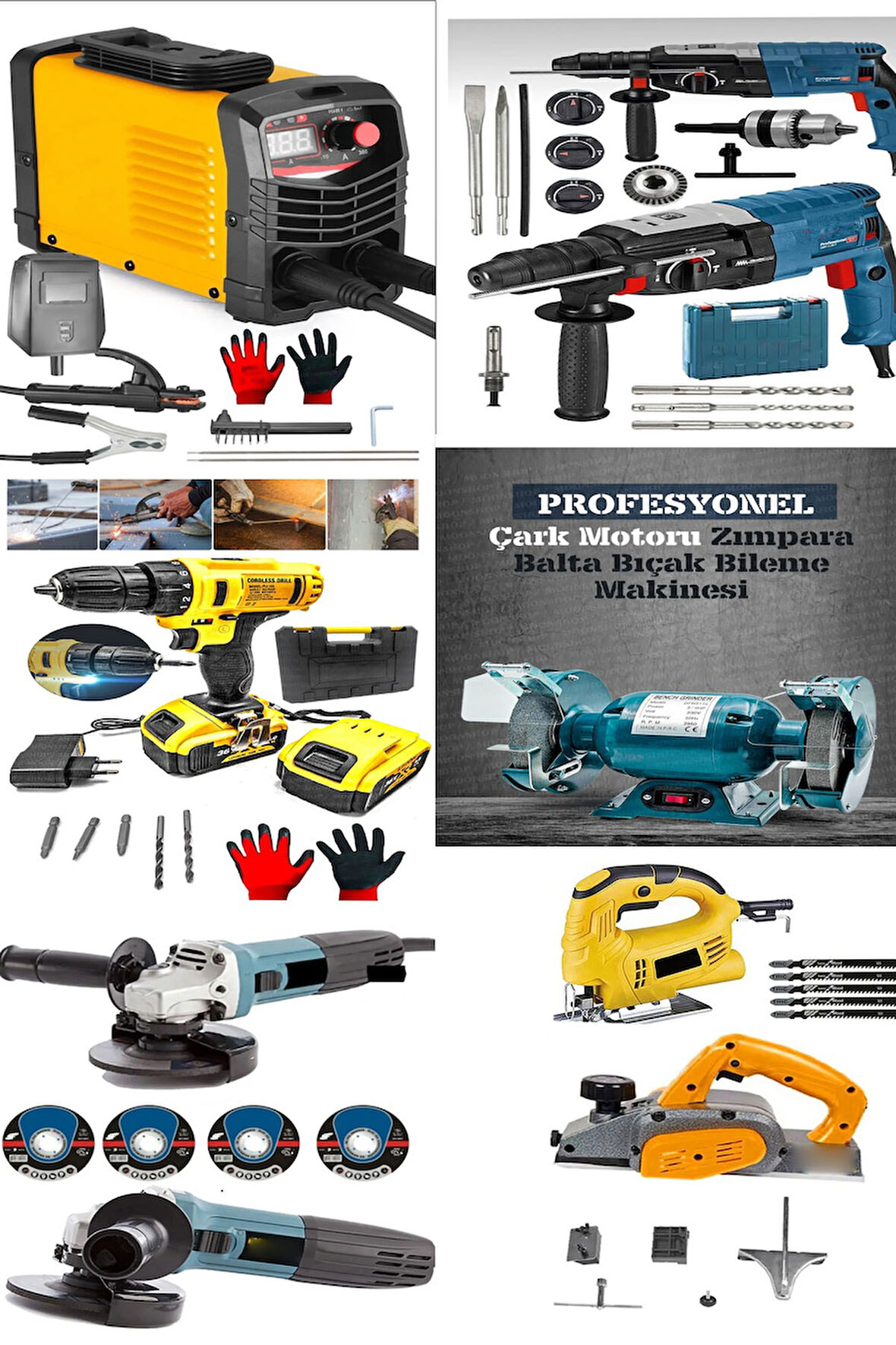 Pro Full Alman İnvertır Kaynak Hilti Matkap Taşlama Taş Motoru Planya Dekupaj Hediyeli SEt.