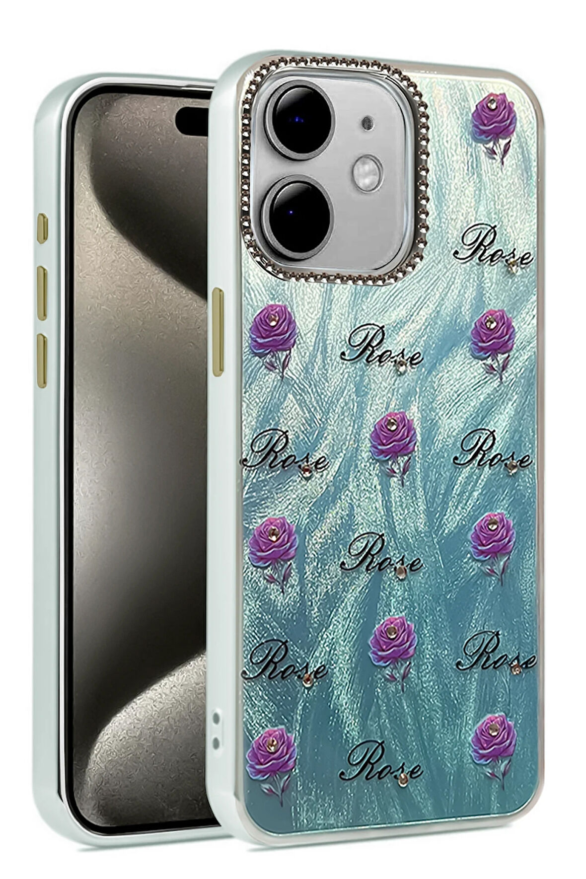 Apple iPhone 12 / 12 Pro Kılıf Parlak Desenli Taşlı Azn-Blade