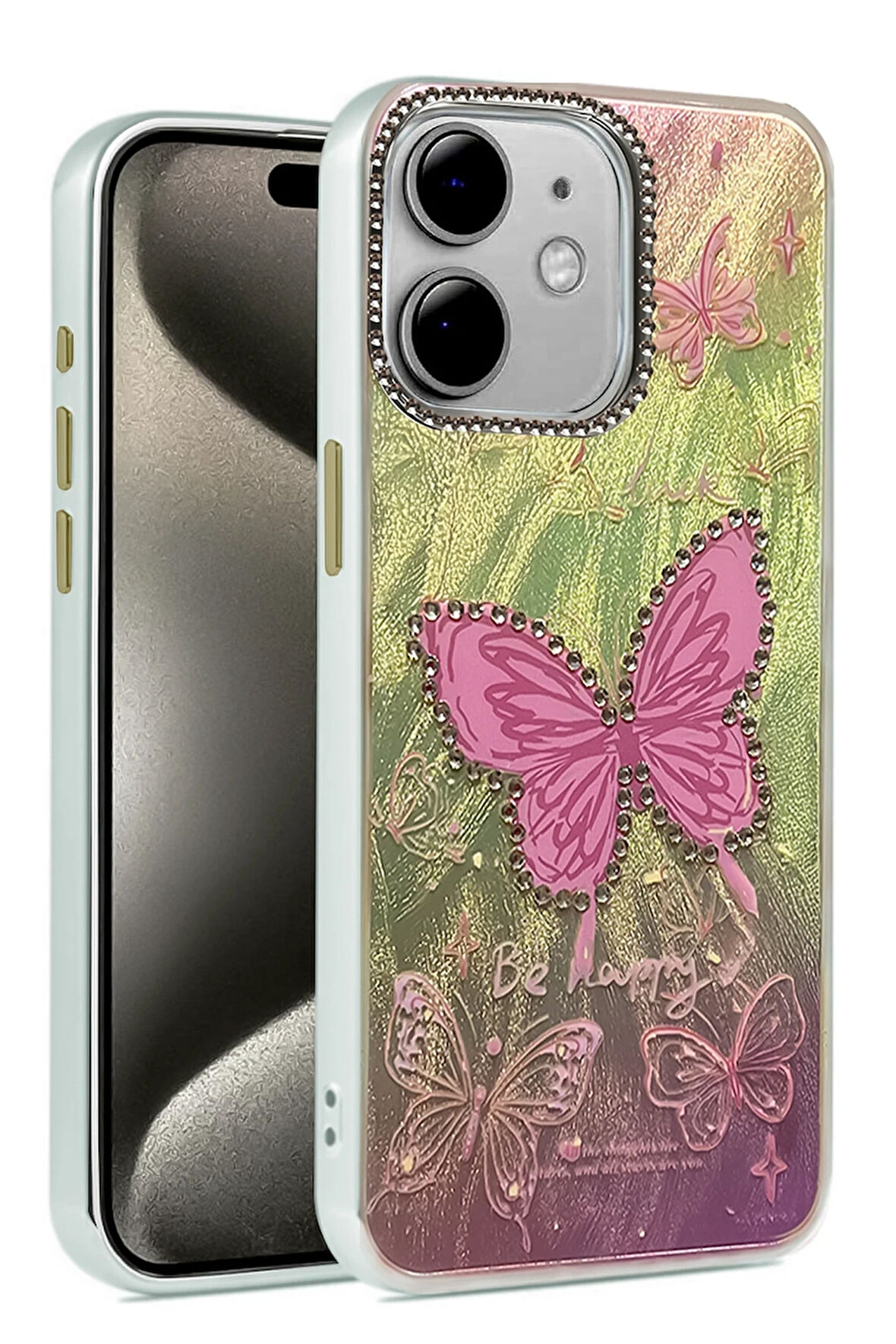 Apple iPhone 12 / 12 Pro Kılıf Parlak Desenli Taşlı Azn-Blade