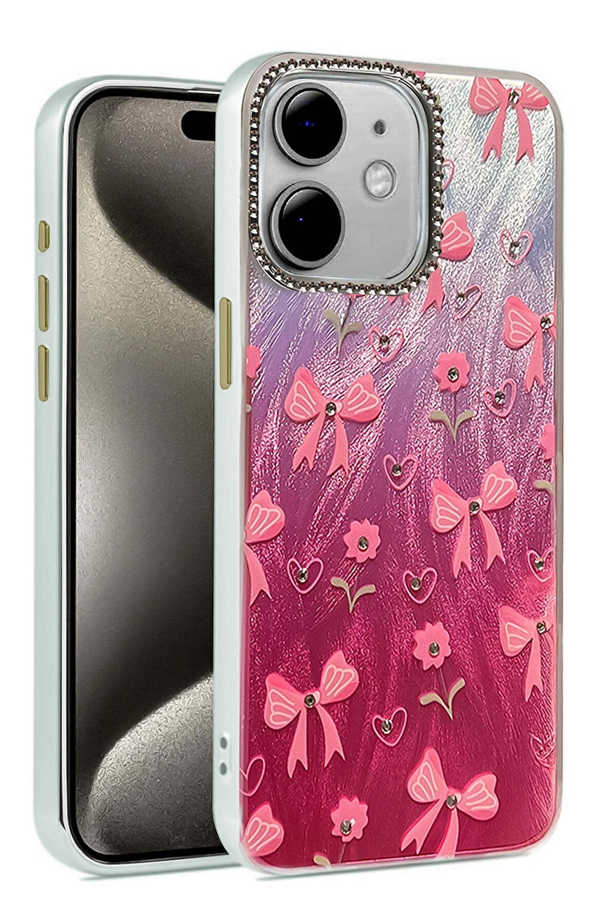 Apple iPhone 12 / 12 Pro Kılıf Parlak Desenli Taşlı Azn-Blade