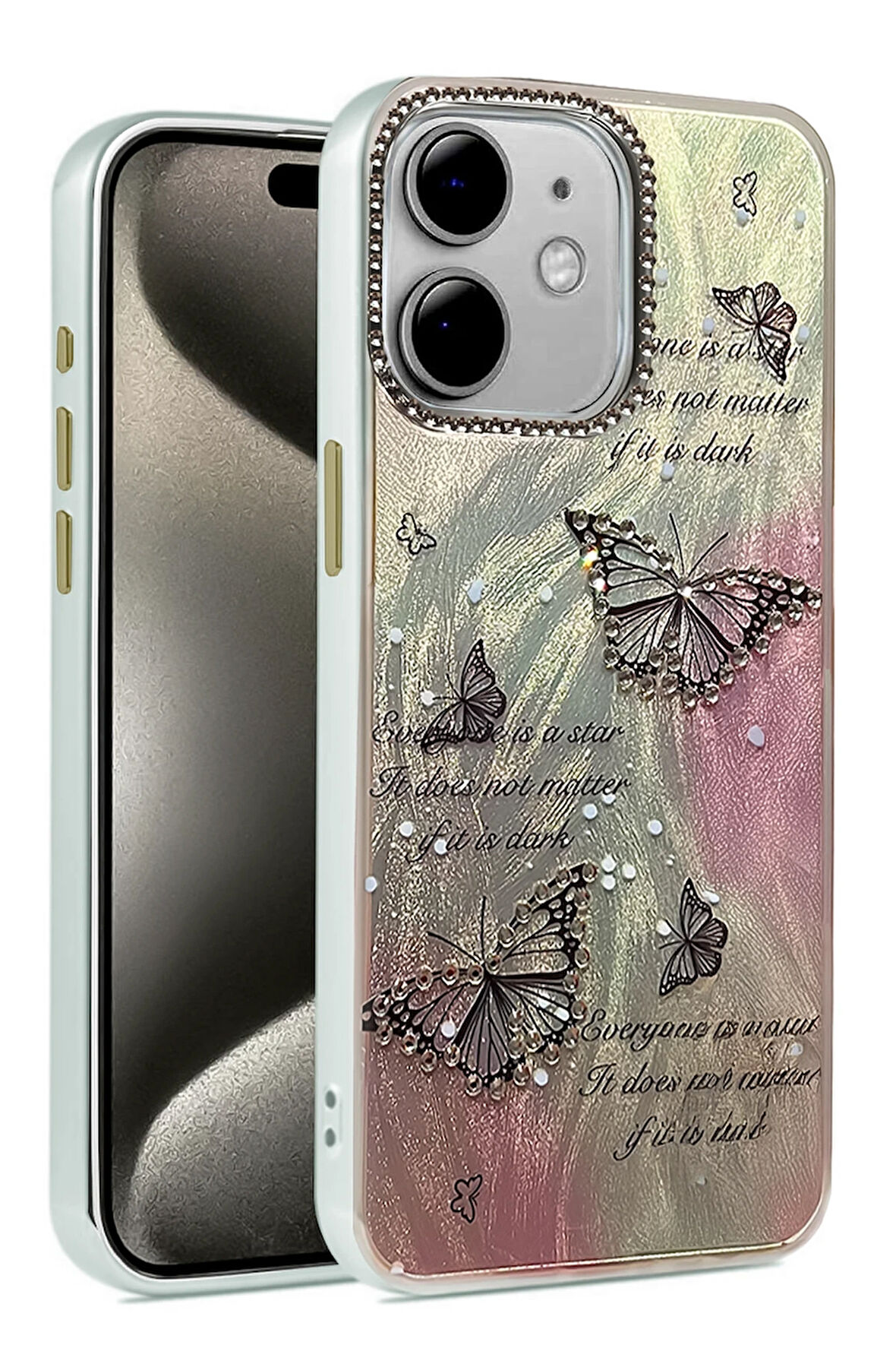 Apple iPhone 12 / 12 Pro Kılıf Parlak Desenli Taşlı Azn-Blade