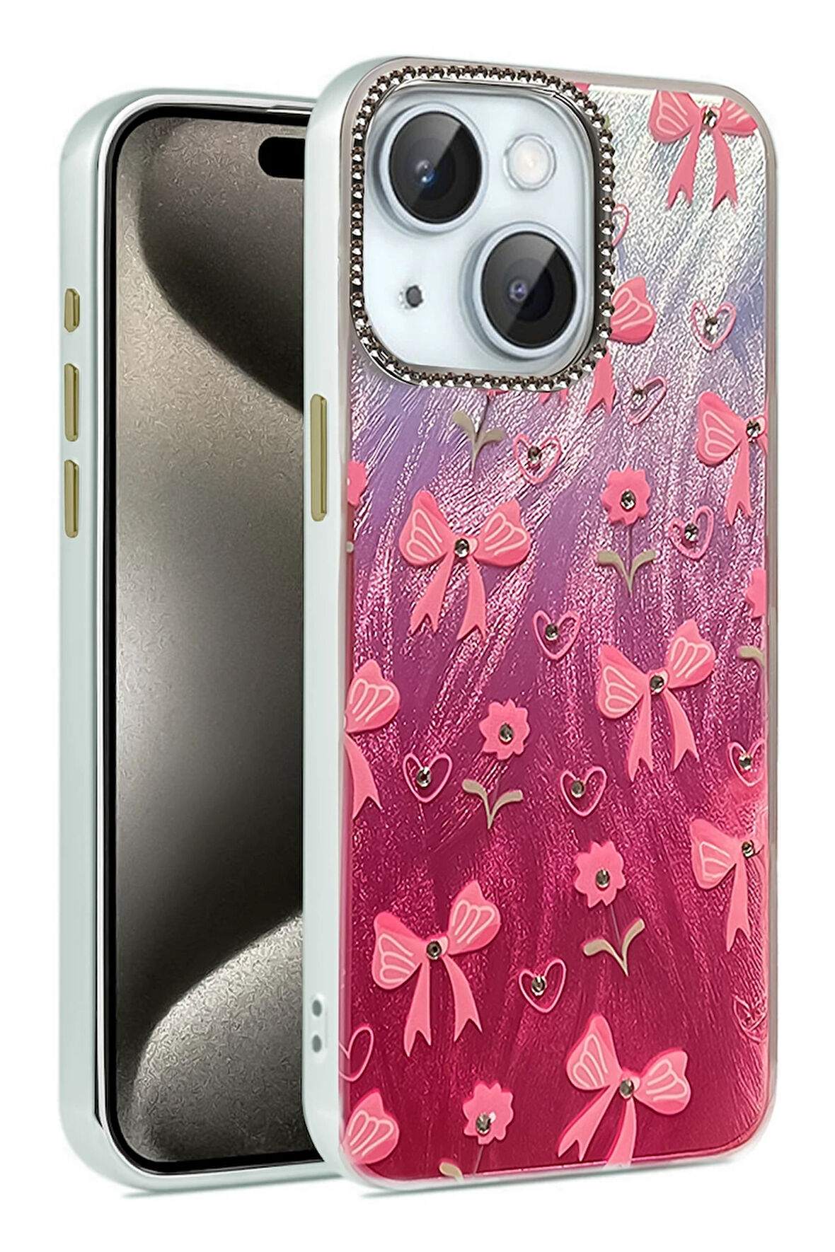 Apple iPhone 14 Kılıf Parlak Desenli Taşlı Azn-Blade