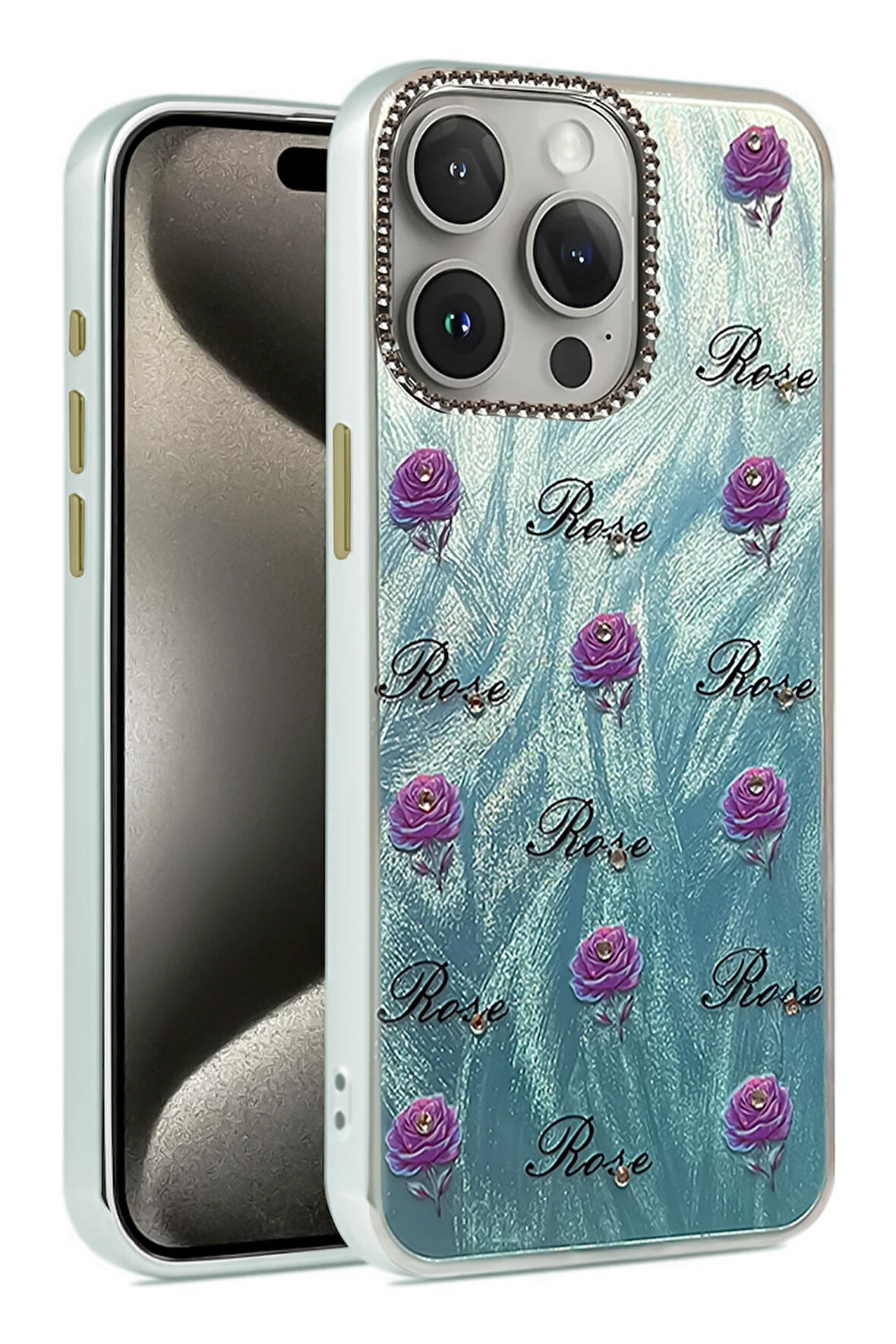 Apple iPhone 14 Pro Kılıf Parlak Desenli Taşlı Azn-Blade