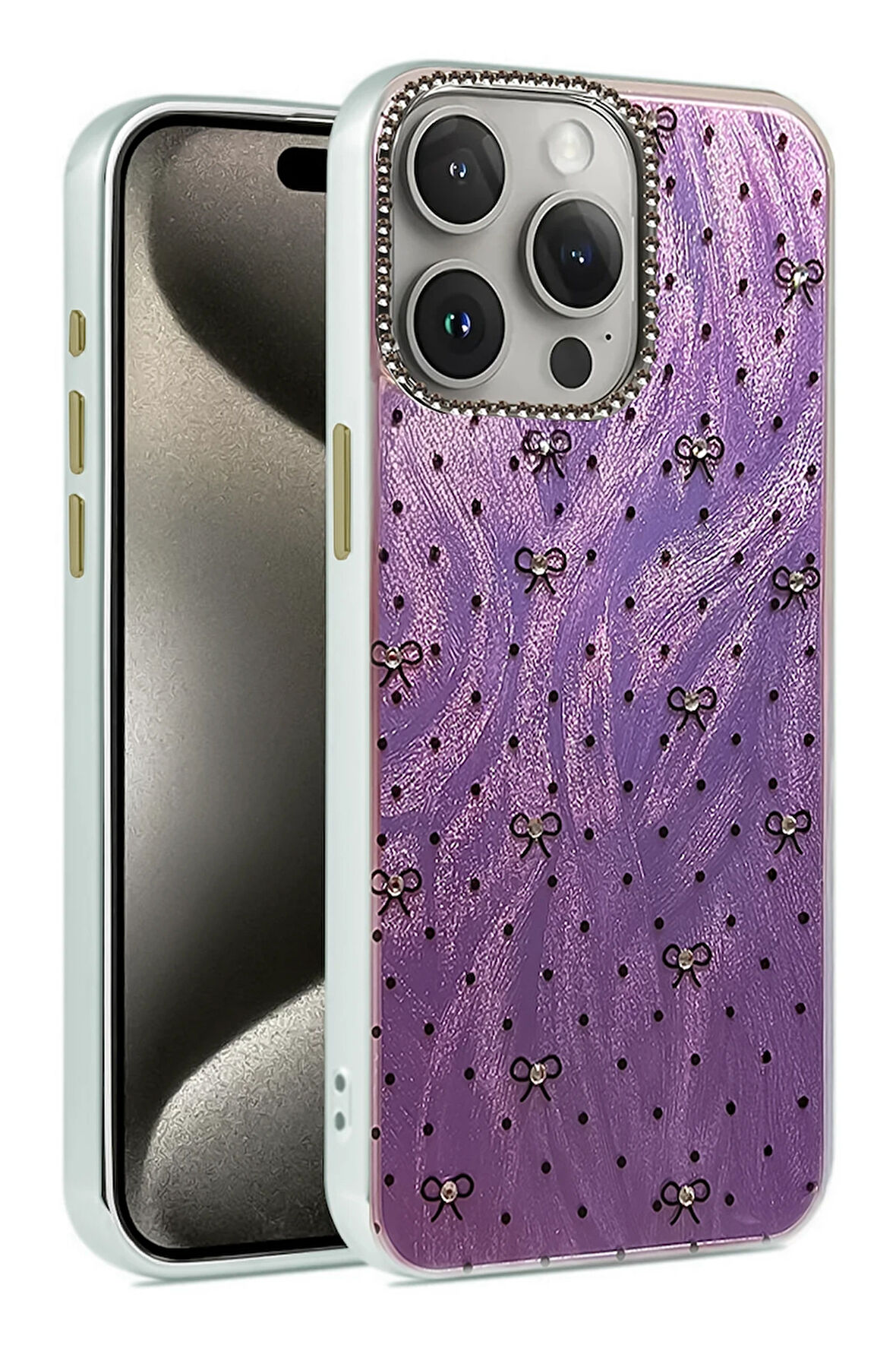 Apple iPhone 14 Pro Kılıf Parlak Desenli Taşlı Azn-Blade