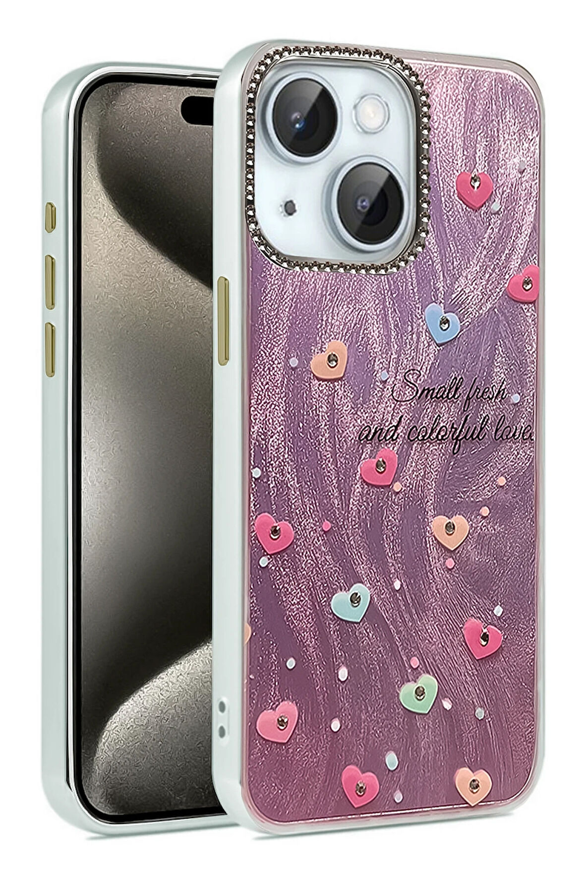 Apple iPhone 15 Kılıf Parlak Desenli Taşlı Azn-Blade