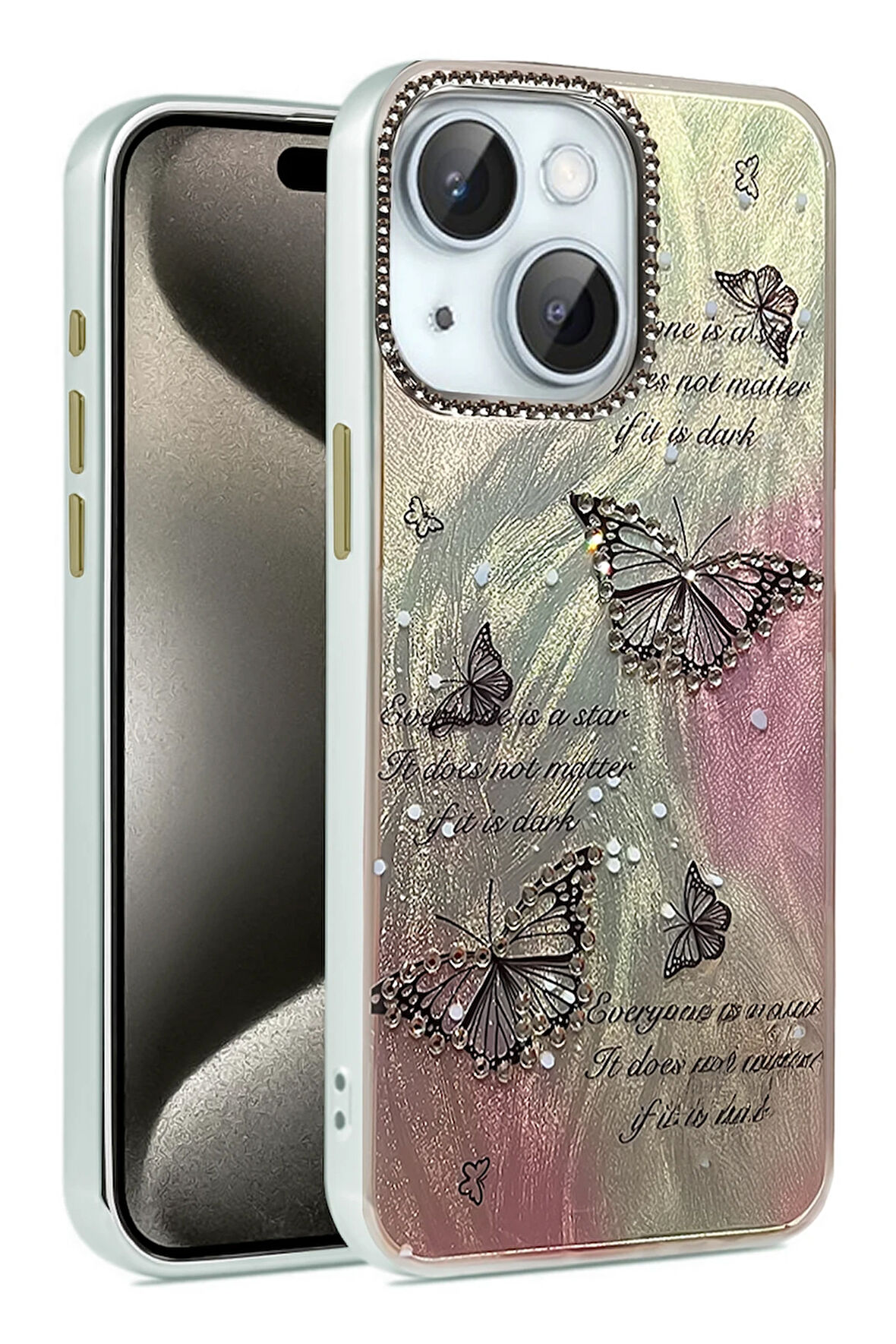 Apple iPhone 15 Kılıf Parlak Desenli Taşlı Azn-Blade