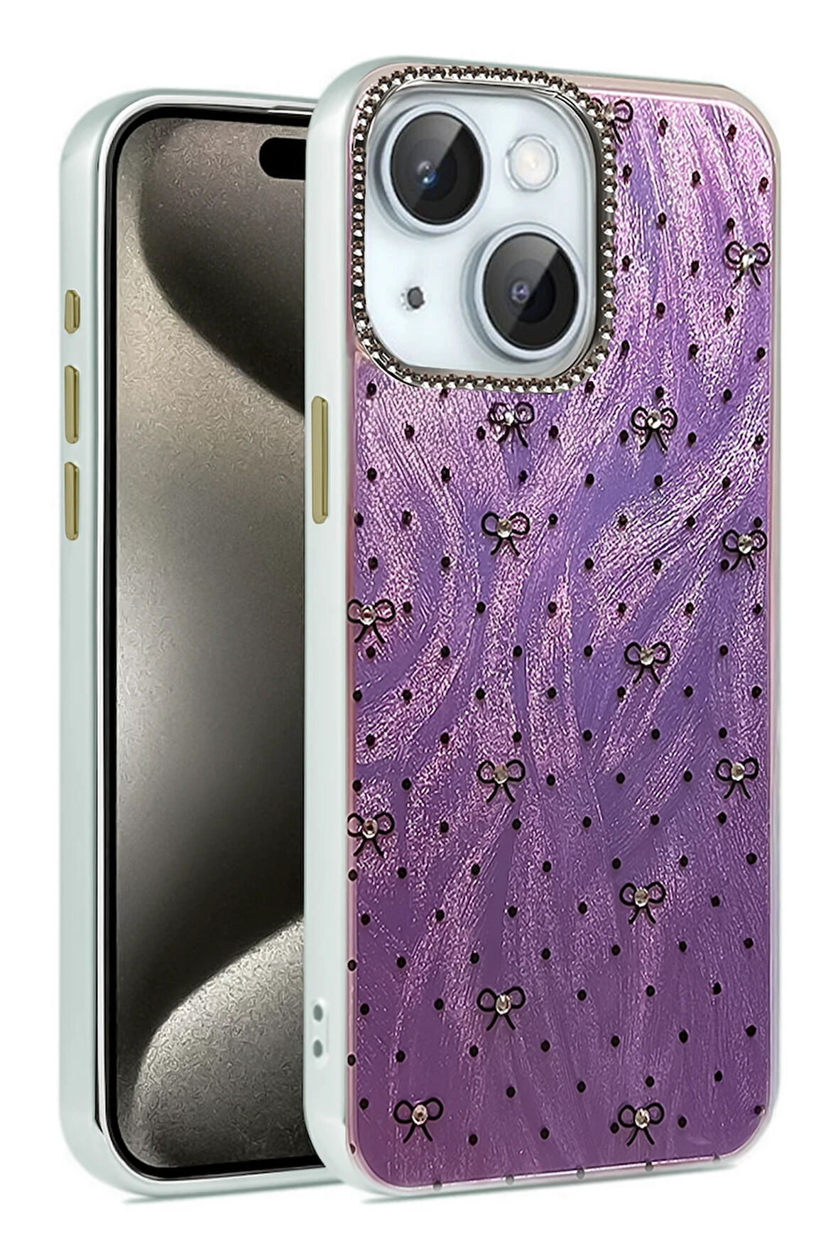 Apple iPhone 15 Plus Kılıf Parlak Desenli Taşlı Azn-Blade