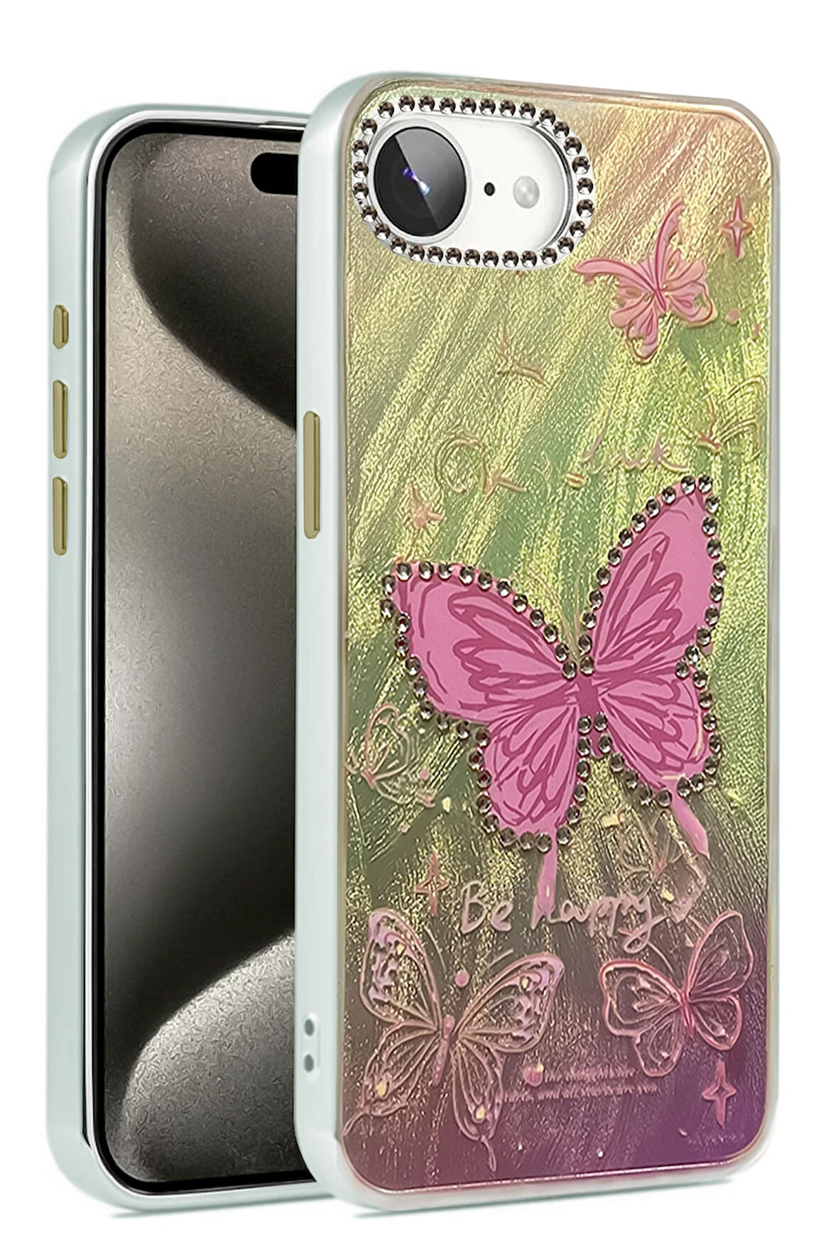 Apple iPhone 16e Kılıf Parlak Desenli Taşlı Azn-Blade