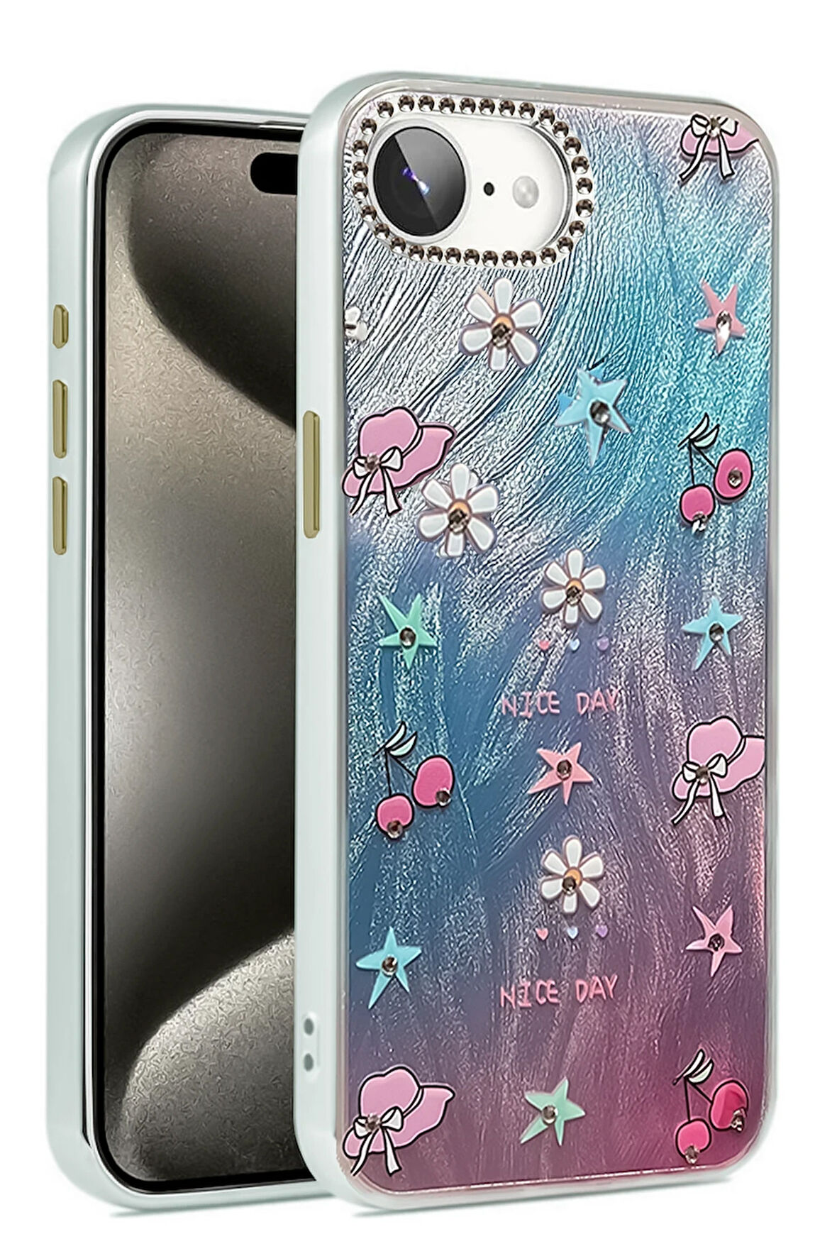 Apple iPhone 16e Kılıf Parlak Desenli Taşlı Azn-Blade