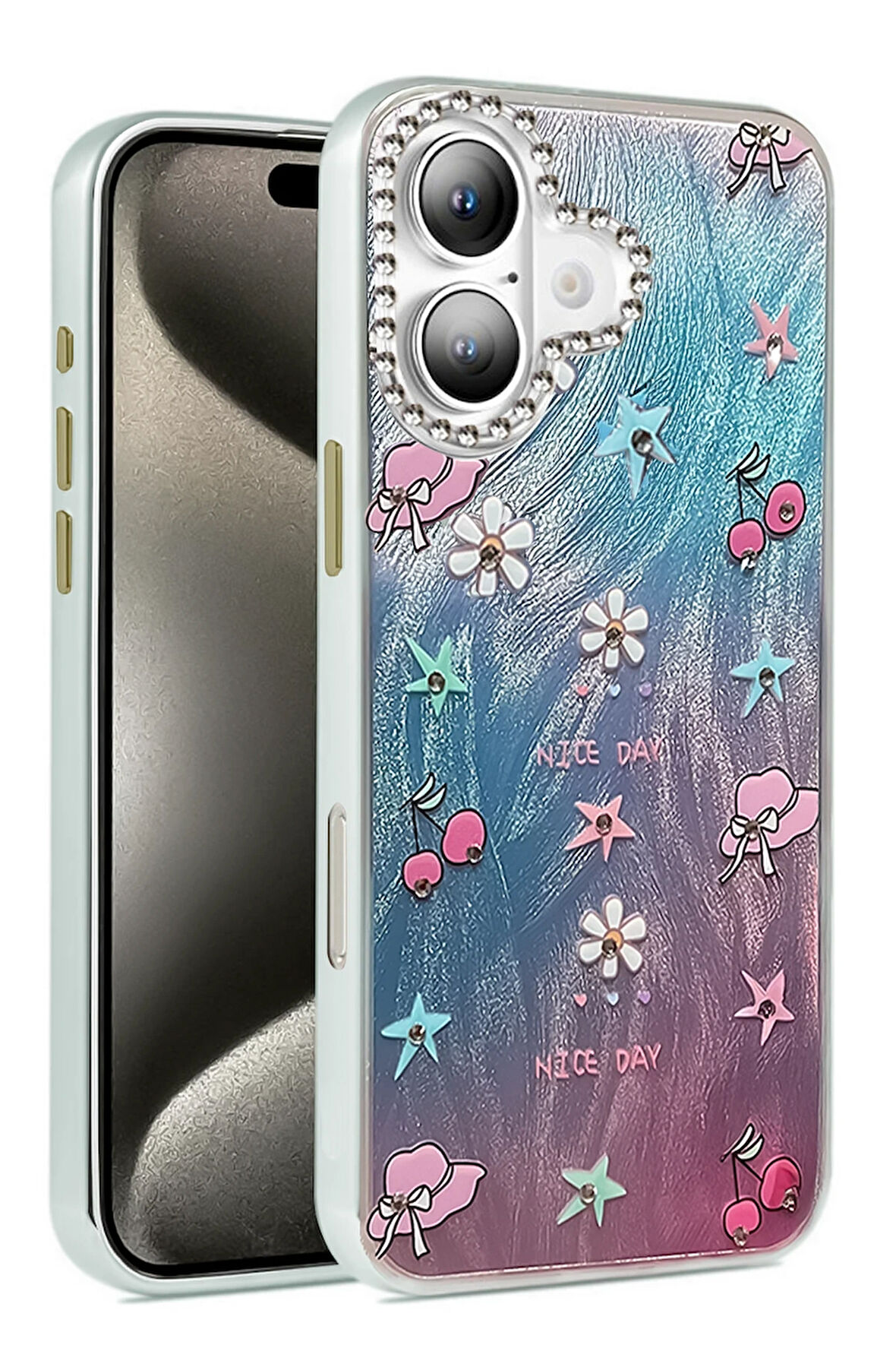 Apple iPhone 16 Kılıf Parlak Desenli Taşlı Azn-Blade