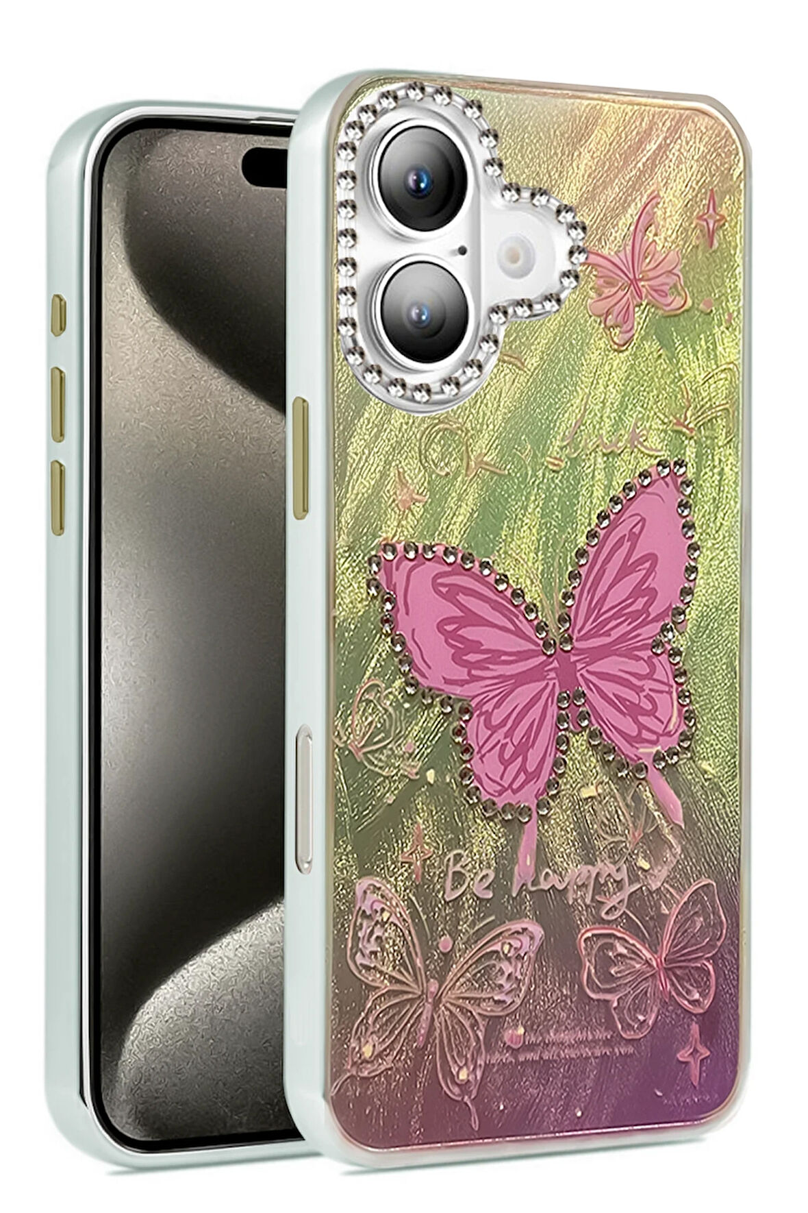 Apple iPhone 16 Plus Kılıf Parlak Desenli Taşlı Azn-Blade