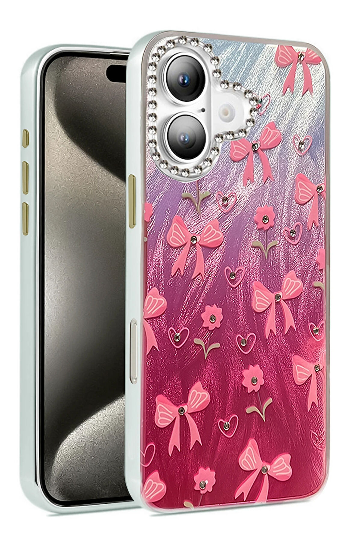 Apple iPhone 16 Plus Kılıf Parlak Desenli Taşlı Azn-Blade