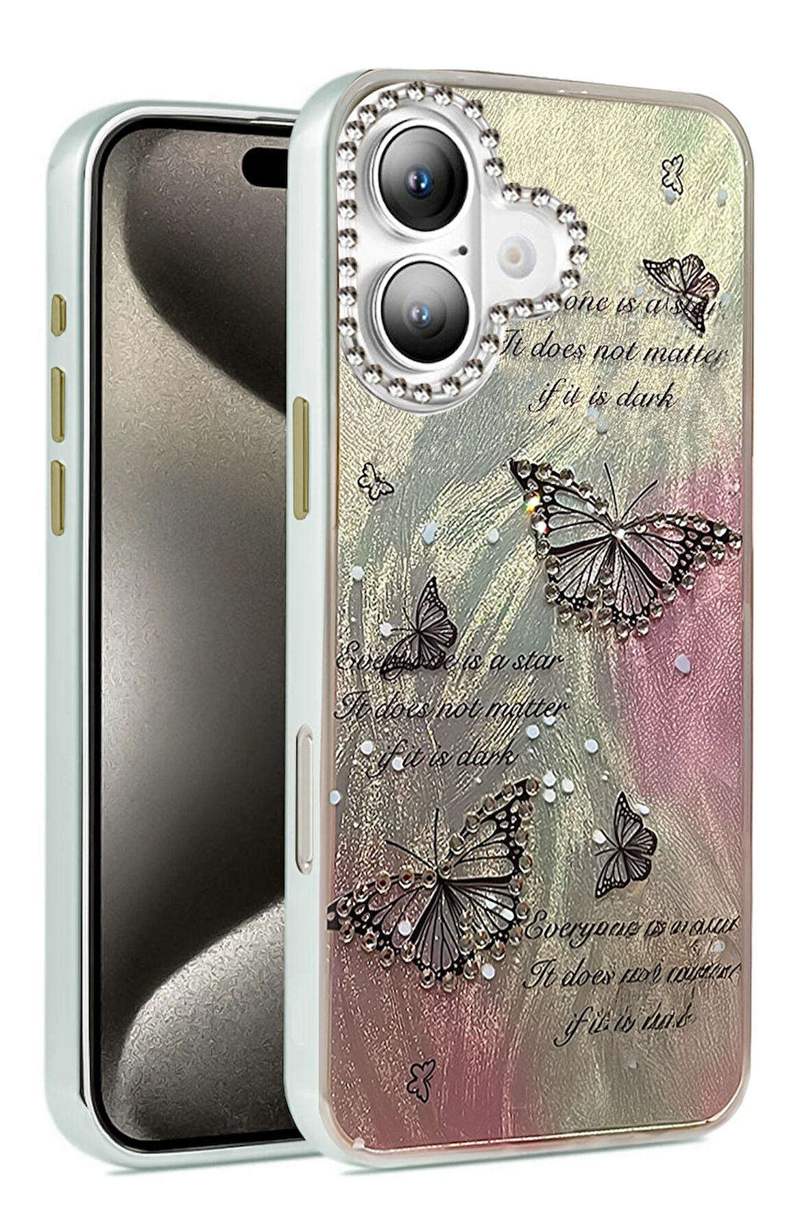 Apple iPhone 16 Plus Kılıf Parlak Desenli Taşlı Azn-Blade