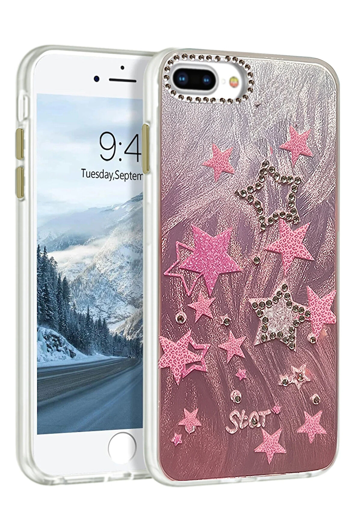 Apple iPhone 7 Plus / 8 Plus Kılıf Parlak Desenli Taşlı Azn-Blade