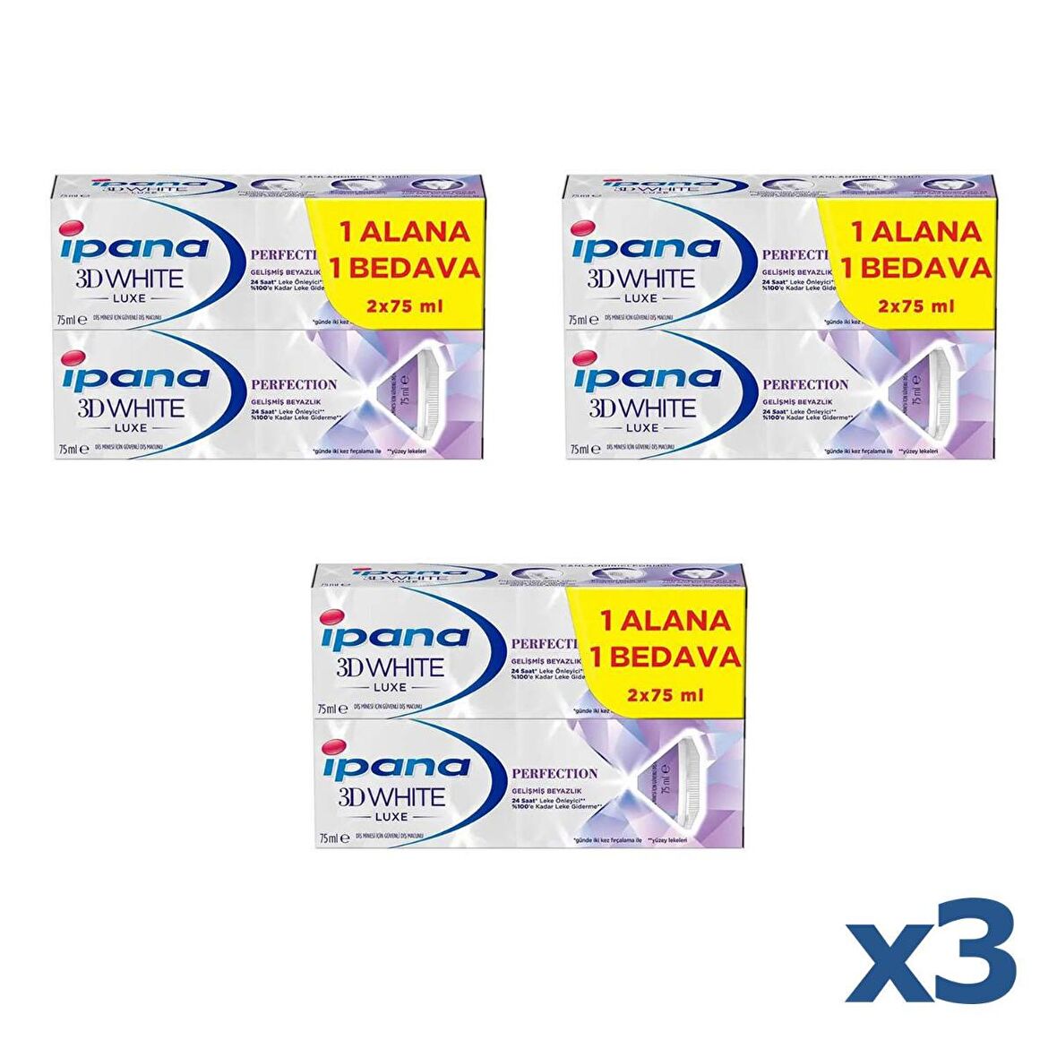 Ipana 3 Boyutlu Beyazlık Luxe Diş Macunu Perfection 2x75 Ml. - 3 Paket