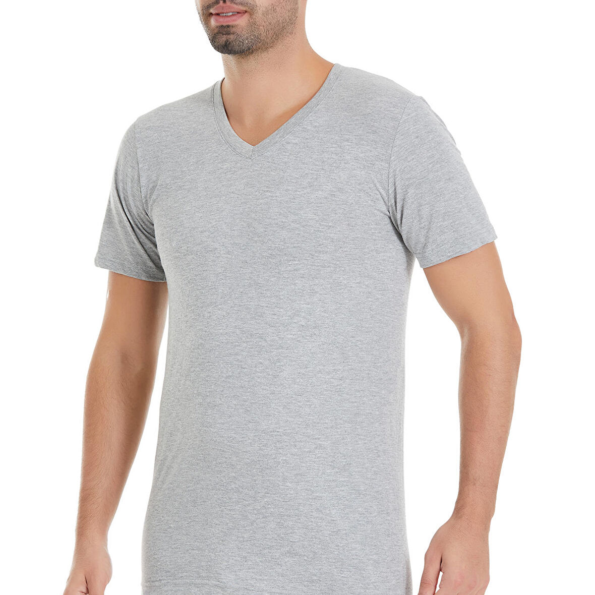 %100 Pamuklu V Yaka Erkek Fanila Gri 2 Adet