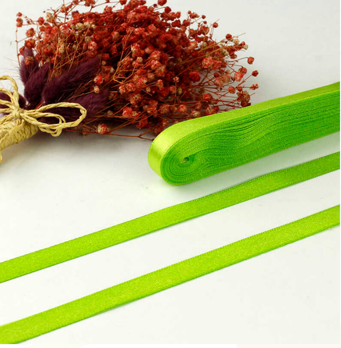 1 CM FISTIK YEŞİLİ SATEN KURDELA 30 METRE UZUNLUĞUNDA