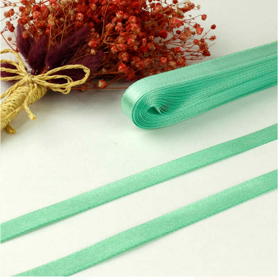 1 CM SU YEŞİLİ SATEN KURDELA 10 METRE UZUNLUĞUNDA