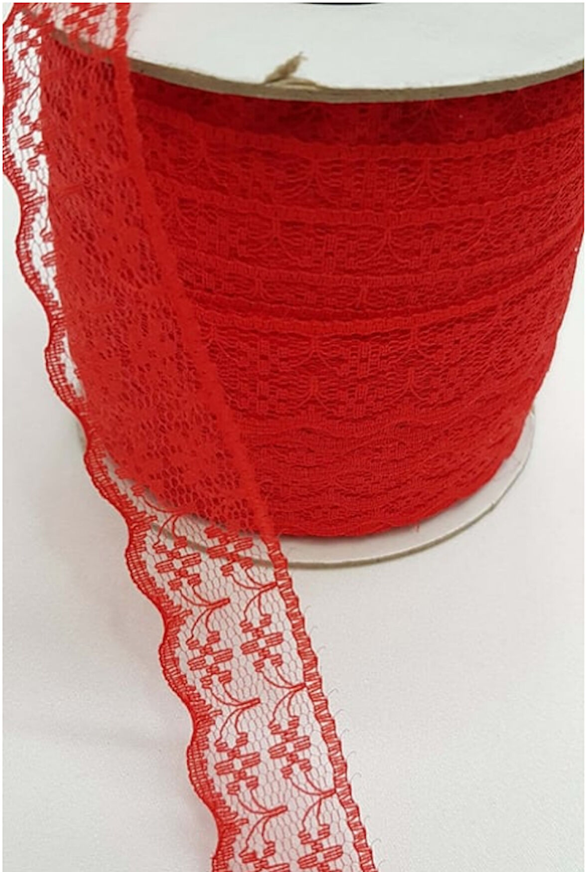 KIRMIZI  RENK 2 CM TEK SIRA GİPÜRLÜ DANTEL KURDELA  1 ADET