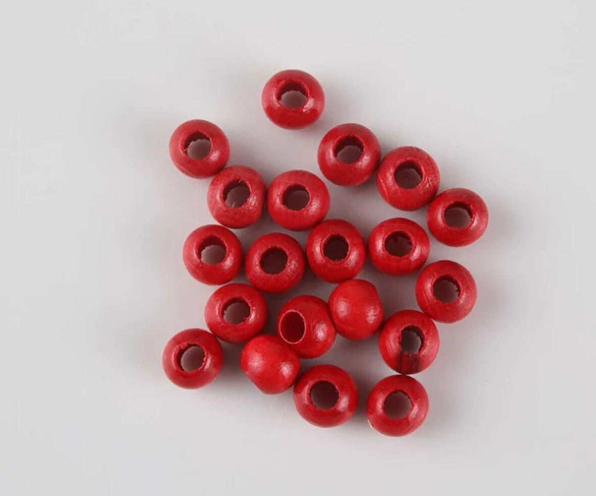 Kırmızı   10 mm Ahşap Boncuk 100 gr