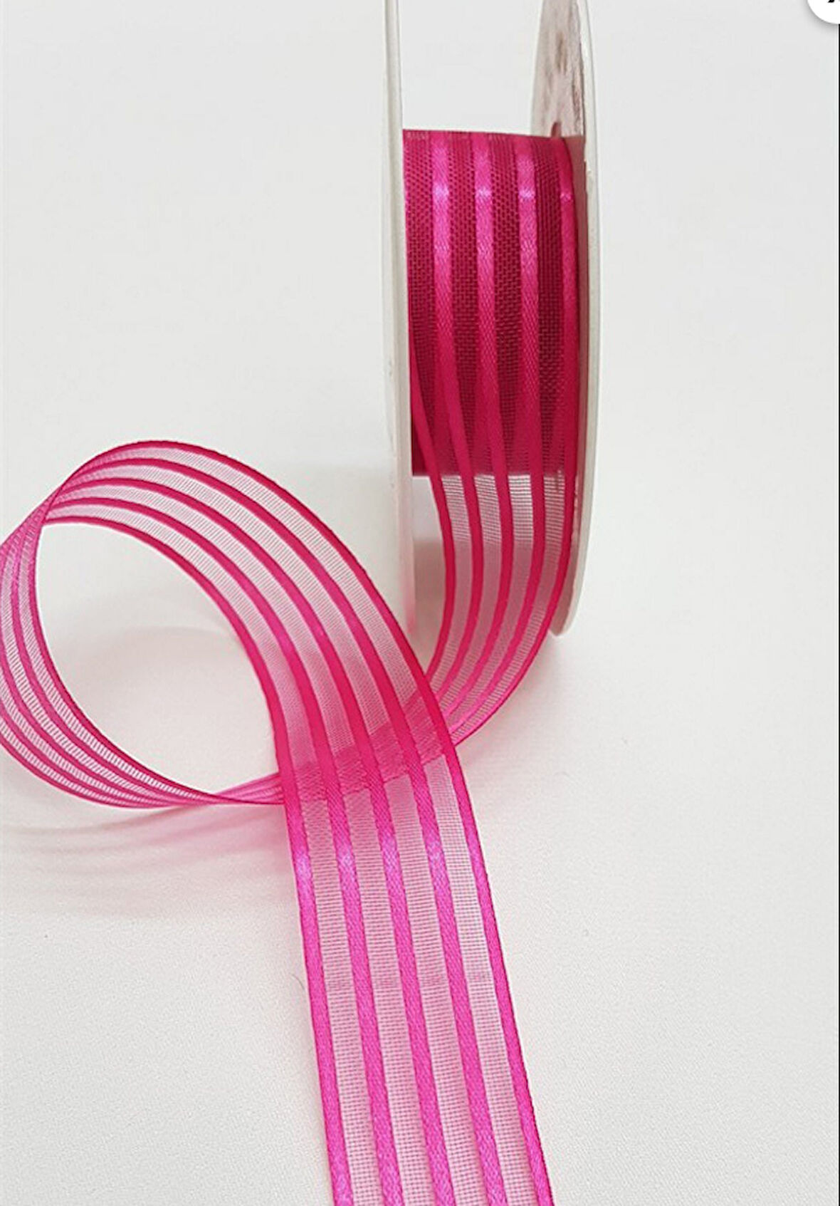 fuşya  saten çizgili şifon kurdele 2,5cm x 25m (hilton kurdele)  1 adet