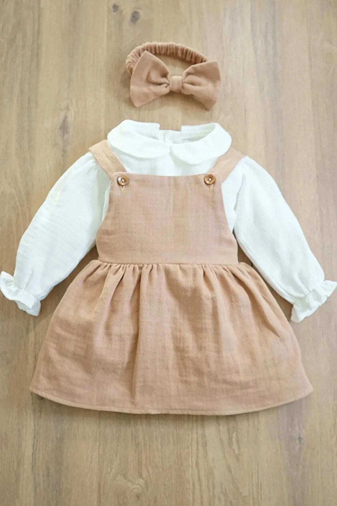 Kız Bebek Ve Çocuk Gömlekli Bandanalı Müslin Elbise
