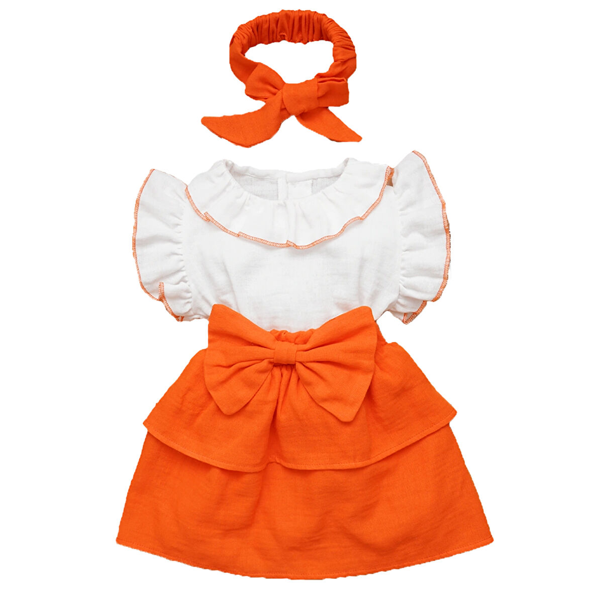 Kız Bebek Ve Çocuk Fiyonklu Müslin Elbise