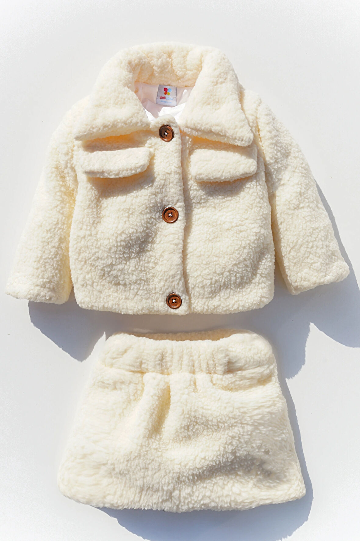 Kız Çocuk Müslin Astarlı Peluş Etekli Ceketli Takım
