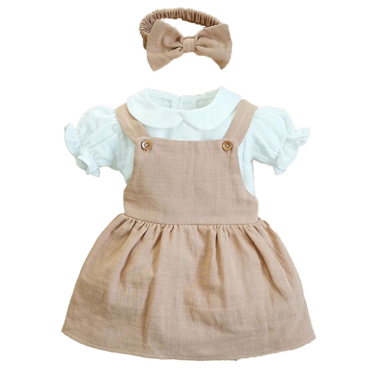Kız Bebek Ve Çocuk Müslin Bandanalı Kısa Kol Gömlekli Elbise