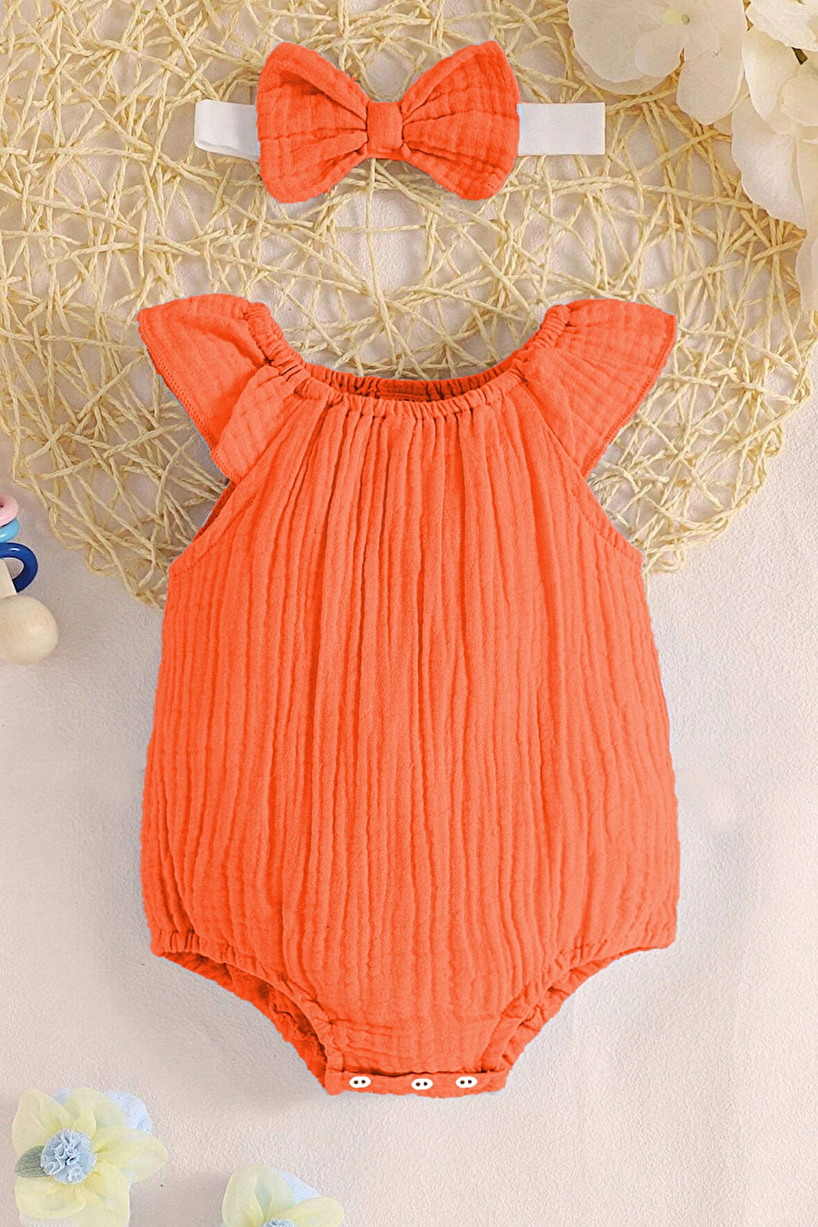 Kız Bebek Ve Çocuk Bandanalı Müslin Zıbın Tulum