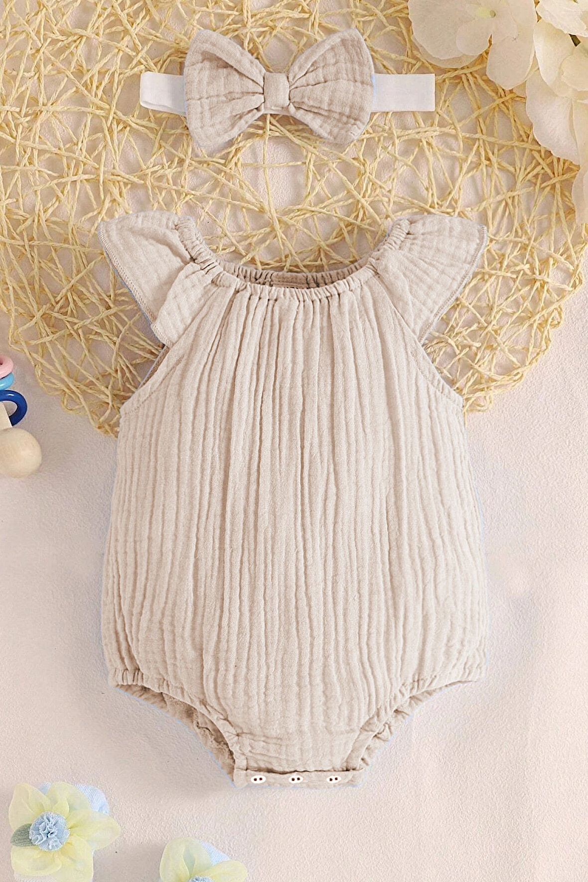 Kız Bebek Ve Çocuk Bandanalı Müslin Zıbın Tulum