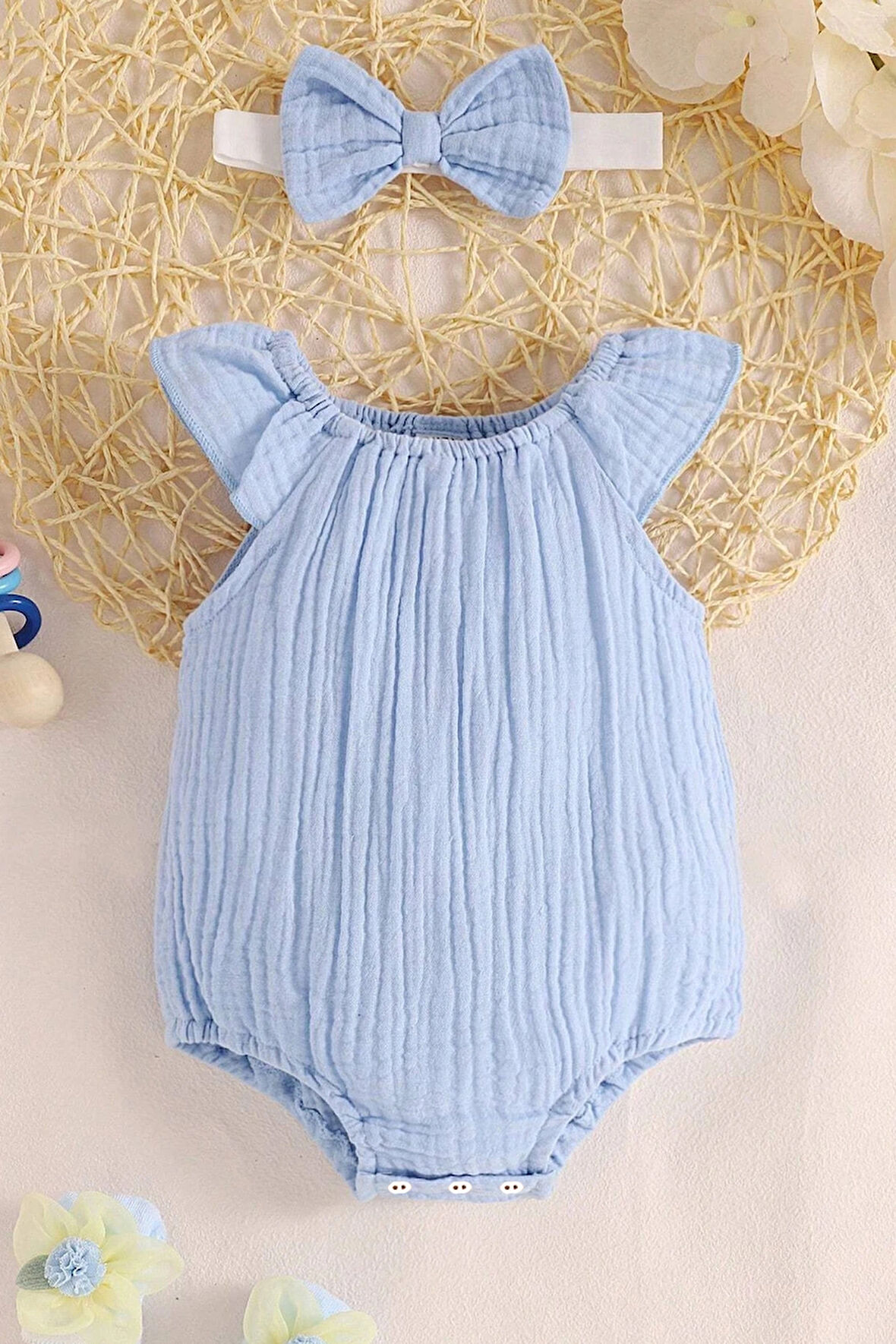 Kız Bebek Ve Çocuk Bandanalı Müslin Zıbın Tulum