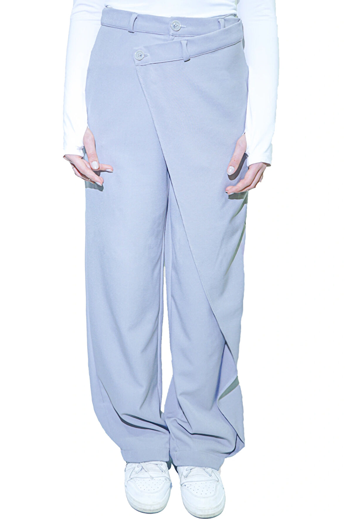 X Nurbeli Siyah Kadın Düğme Kapama Asimetrik Tasarımlı Palazzo Pantolon