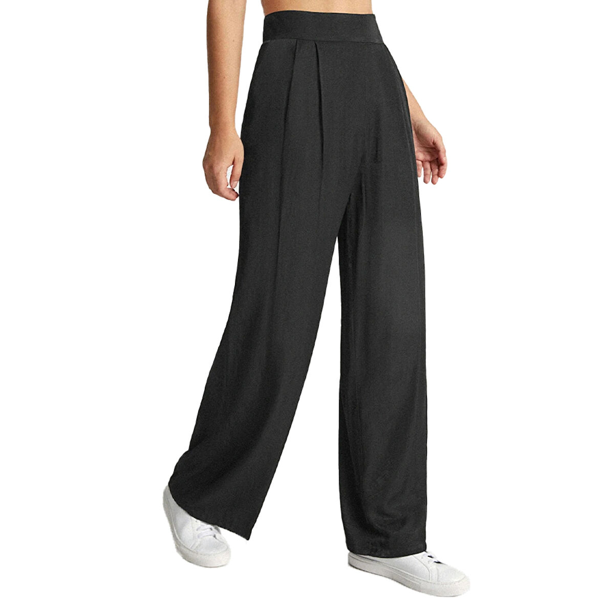 X Nurbeli Kadın Gizli Fermuar Kapama Kuşaklı Siyah Palazzo Pantolon