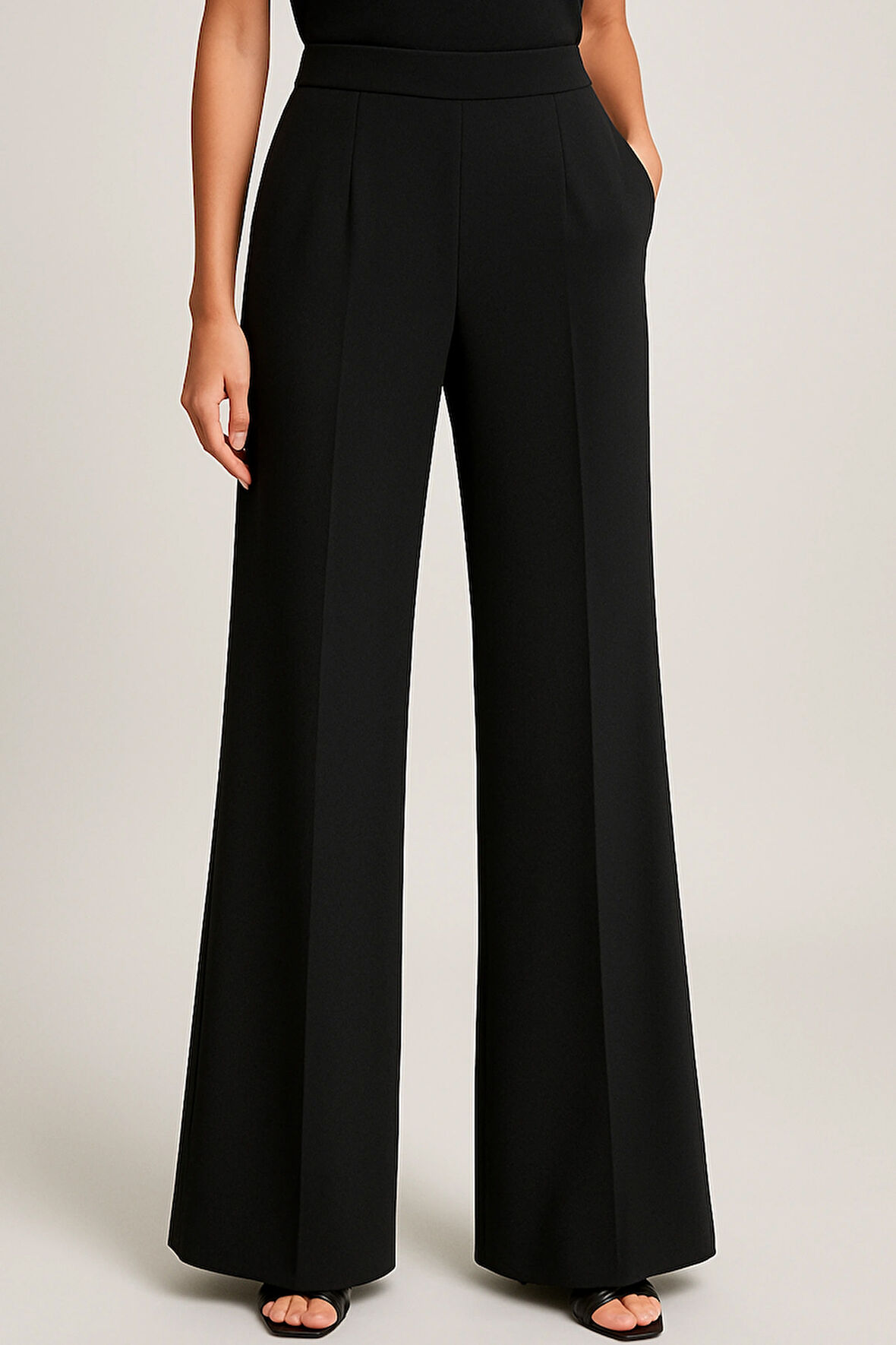 Kadın Yüksek Bel Yırtmaç Detaylı Gizli Fermuarlı Palazzo Pantolon