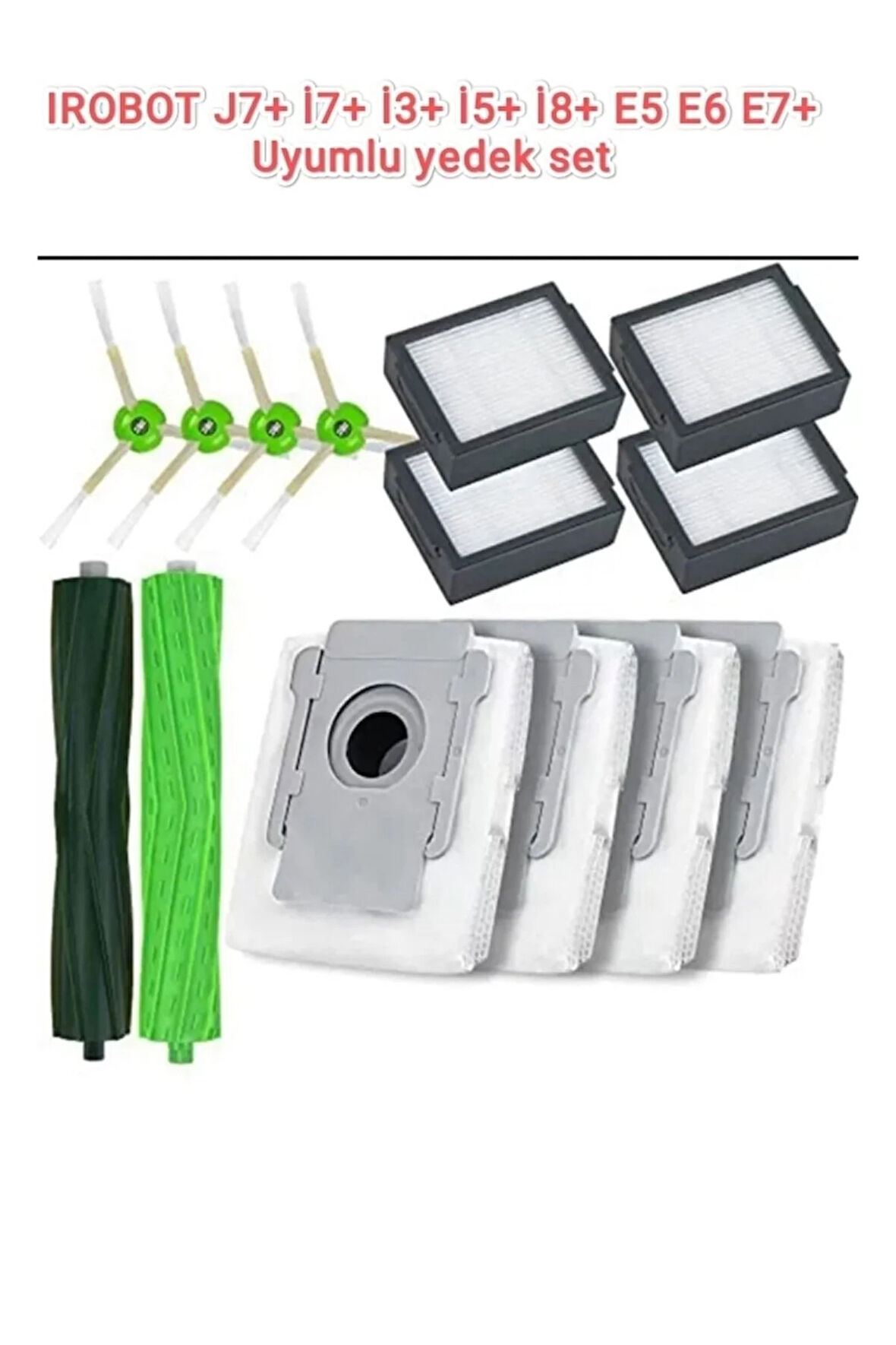 Irobot I3+ I5+ I7+ J7+ E5 E6 E7+ Plus I8+ Uyumlu Yedek Hepa Filtre Fırça Rulo Toz Torbası Seti